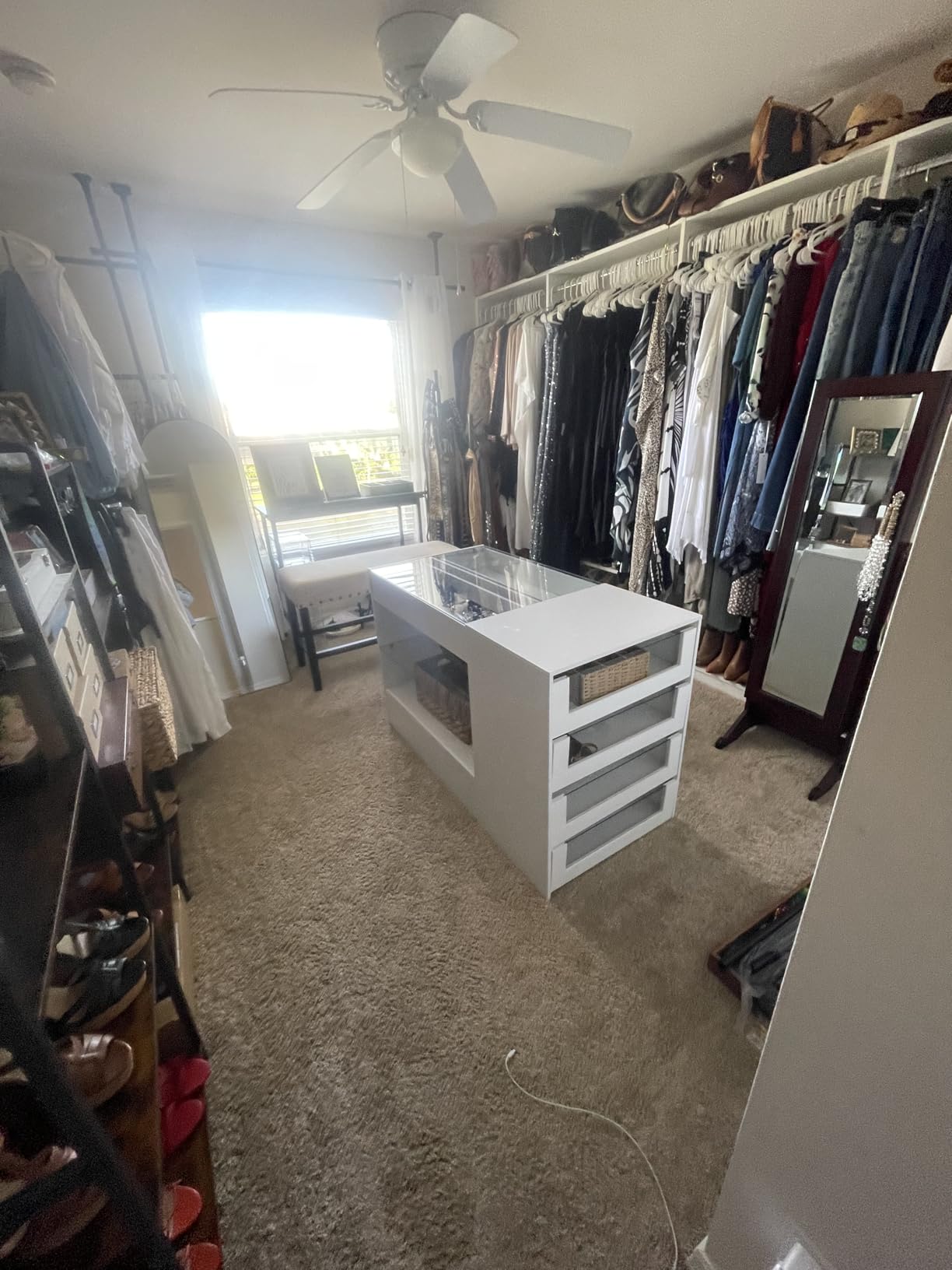 Armoire Bedroom Island Wardrobe Closet Island with 8 Drawers & Glass Tabletop, Walk in Closet Island with Drawers, Island Dresser with Display Shelf, for Bedroom White 47.2''W x 23.6''W x 31.5''H customer photo 1
