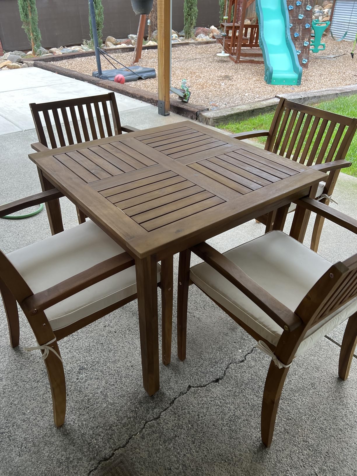 Greesum 5 Piece Patio Dining Set Outdoor Solid Wood Furniture for Yard, Garden, Porch w/Square Tabletop & 4 Chairs, White customer photo 1