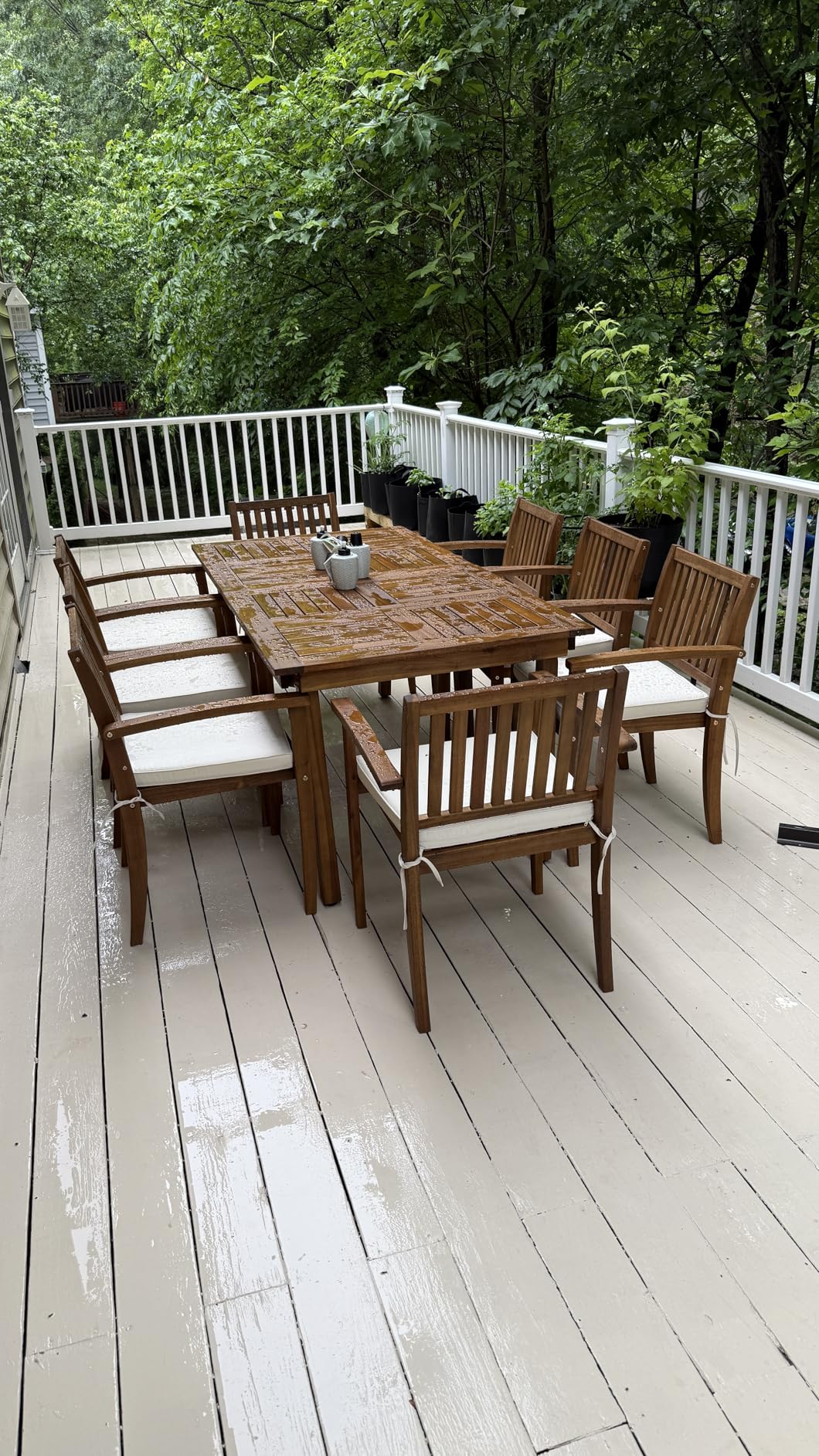 Greesum 5 Piece Patio Dining Set Outdoor Solid Wood Furniture for Yard, Garden, Porch w/Square Tabletop & 4 Chairs, White customer photo 2