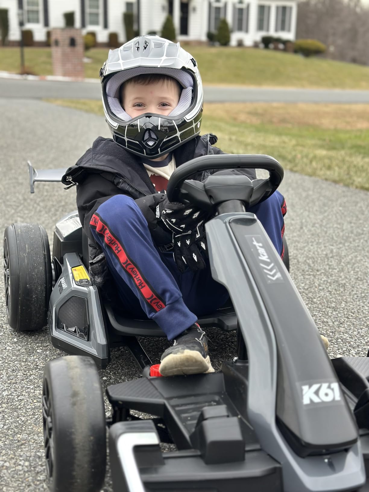KerryYoo K61 Go Kart Electric Drift Kart with Length Adjustable Seat, 24V Outdoor Ride on Toy with 4 Speed Mode, Crazy Kart for Kids 6-12 Years Old, Fast 300W Motor, 8.5 MPH, Bluetooth - Gray customer photo 1