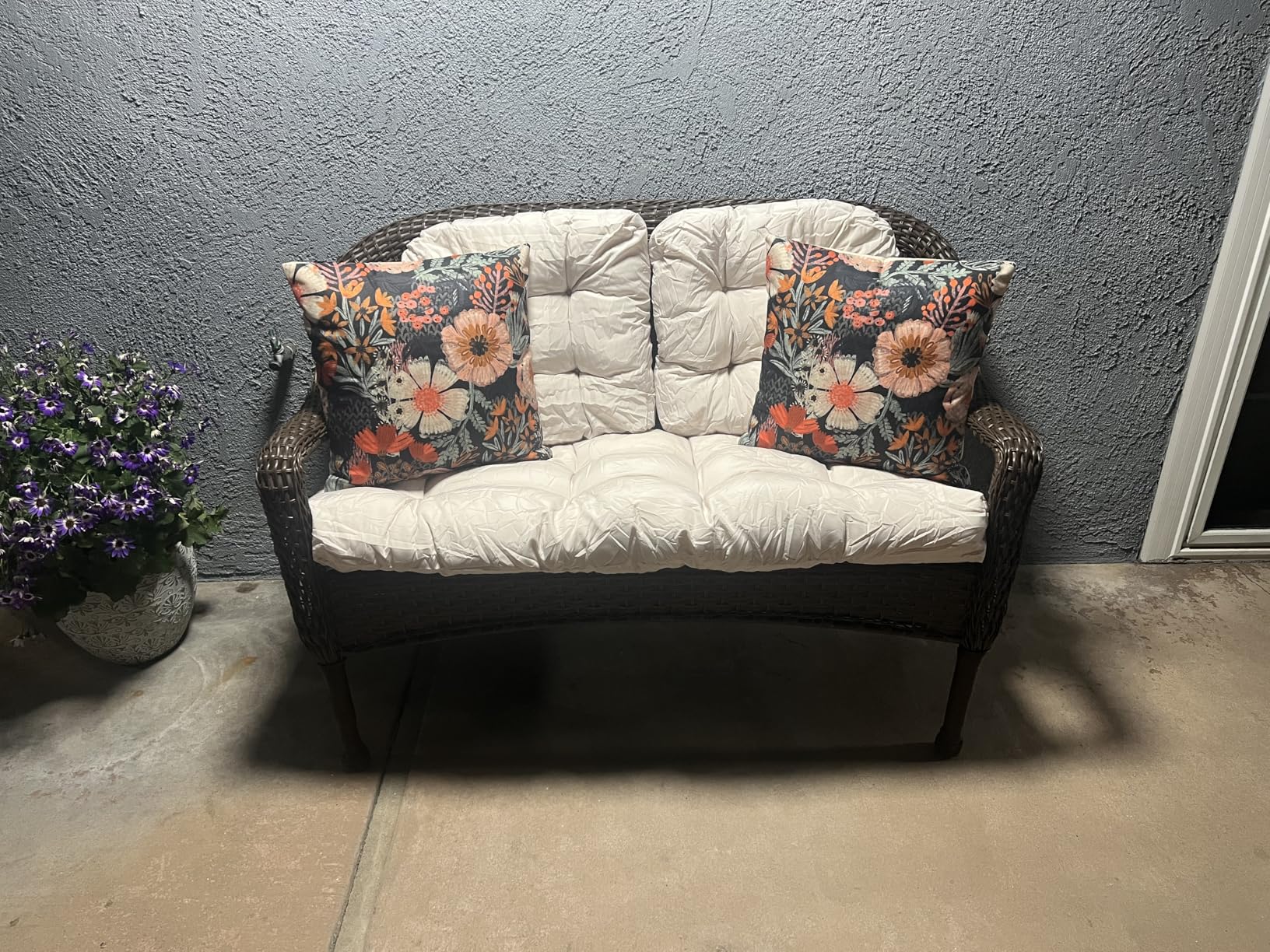 Wicker Chair Cushions, Waterproof Outdoor Loveseat Cushions for Patio Furniture, 3 Pieces Wicker Furniture Cushions, 1 Loveseat and 2 U-Shaped Cushions, Blue customer photo 1
