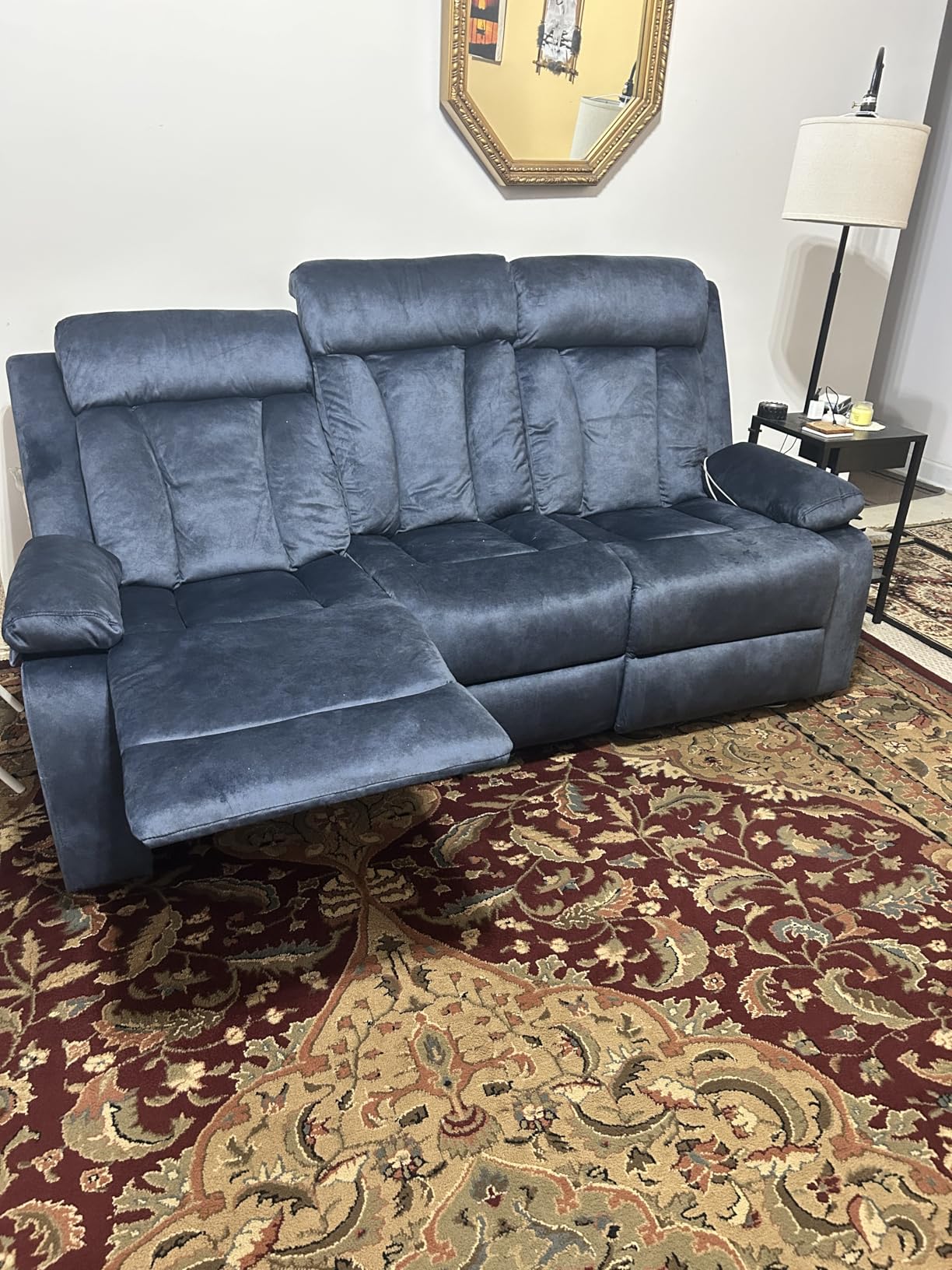 Power Reclining Sofa - 3 Seater Reclining Couch with Massage & Heat, Drop-Down Table, USB & Type-C Charging Ports, Cup Holders, Dutch Velvet,Power Sofa for RV，Media Room & Living Room customer photo 1