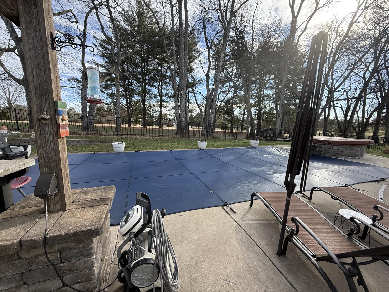 Inground Pool Cover Safety Fits Rectangle Swimming Pool, Mesh Solid Pool Cover for Inground Pools, Winter Pool Safety Cover Includes Safety Net and Installation Tools customer photo 1
