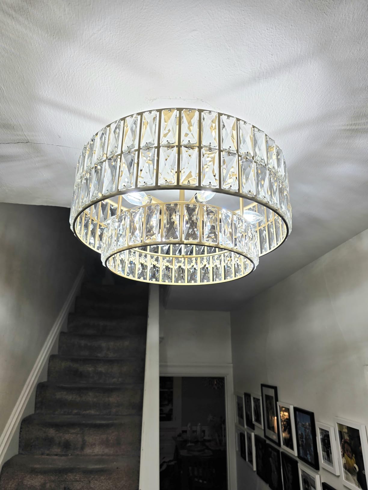 20'' Modern Gold Crystal Chandelier Luxury Semi Flush Mount Ceiling Light Fixtures 6-Lights Round Crystal Pendant Chandelier for Dining Room Foyer Living Room Bedroom customer photo 2
