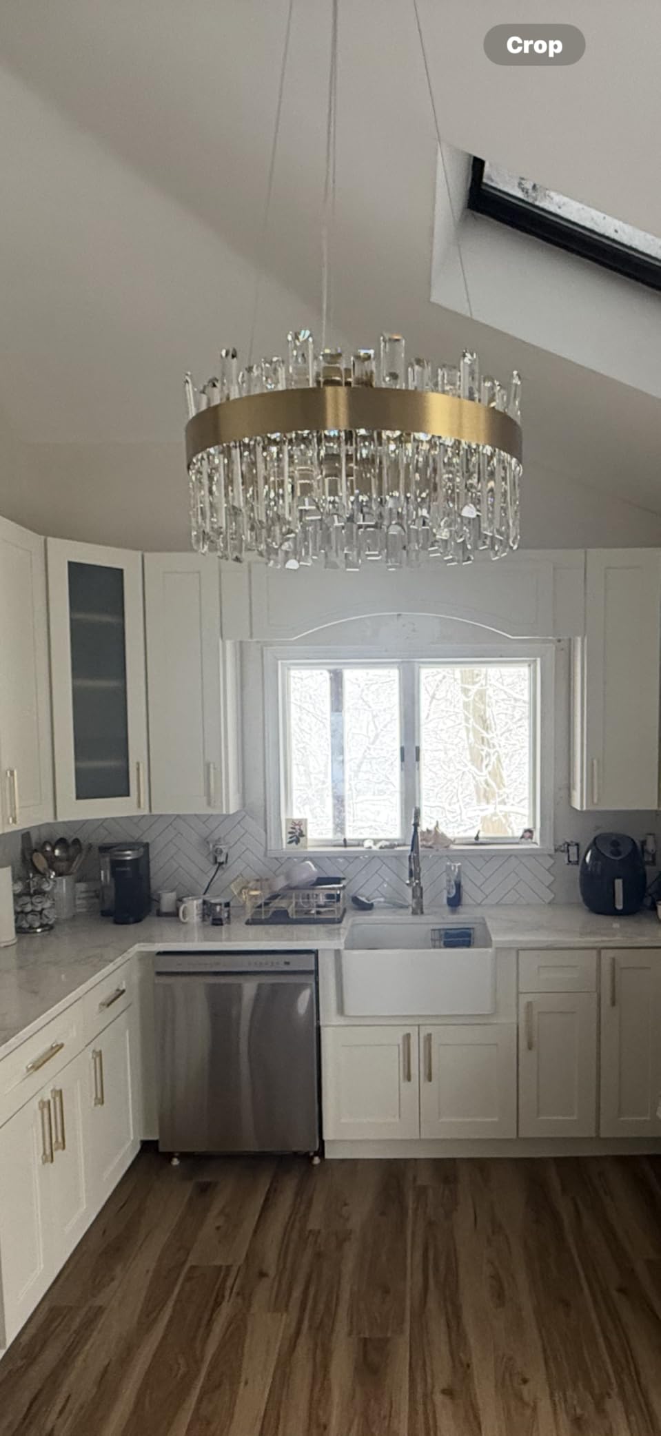 Siljoy Modern Crystal Chandelier 16-Light Brushed Nickel 2-Tiers K9 Crystal Raindrop Chandelier Luxury Flush Mount Crystal Pendant Ceiling Light Fixture for Dining Living Room Entryway Foyer D31.5'' customer photo 1