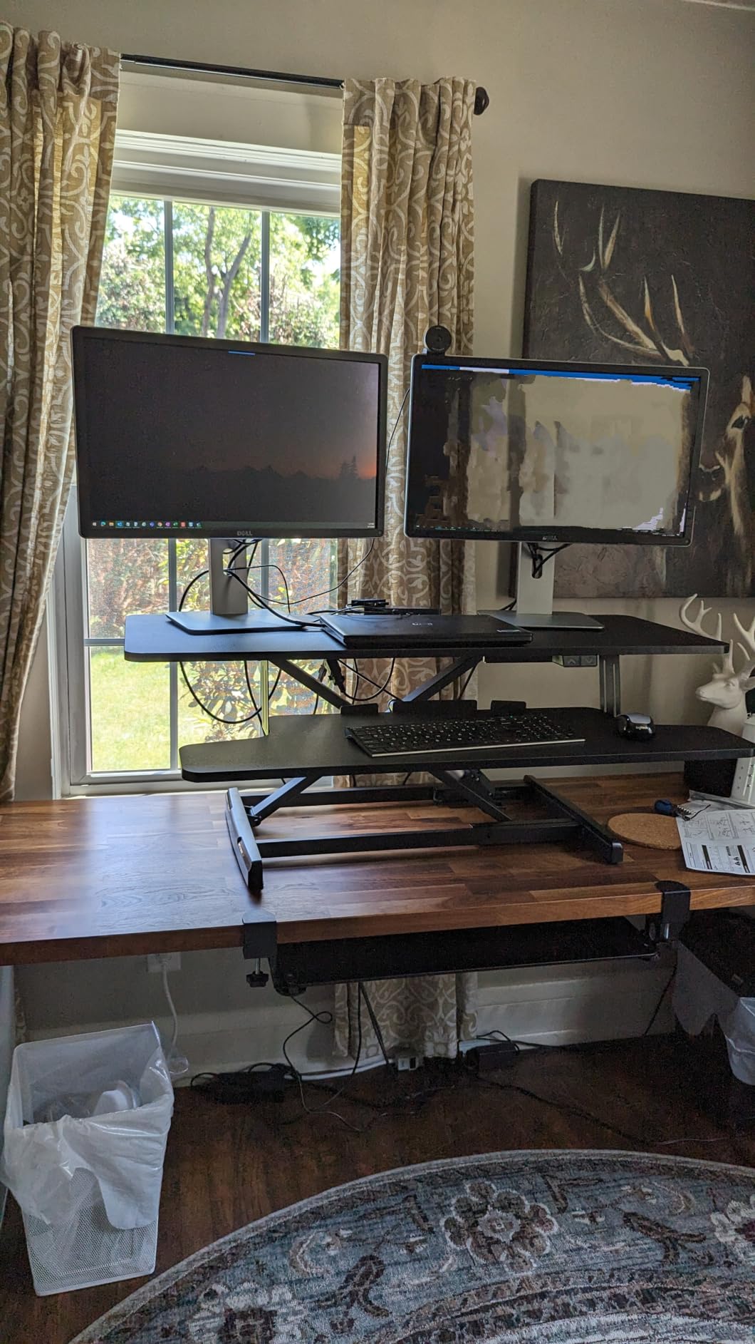 VIVO 47 inch Electric Motor Desk Converter, Height Adjustable Riser, Sit to Stand Dual Monitor and Laptop Workstation with Wide Keyboard Tray, Black, DESK-VE48B customer photo 1