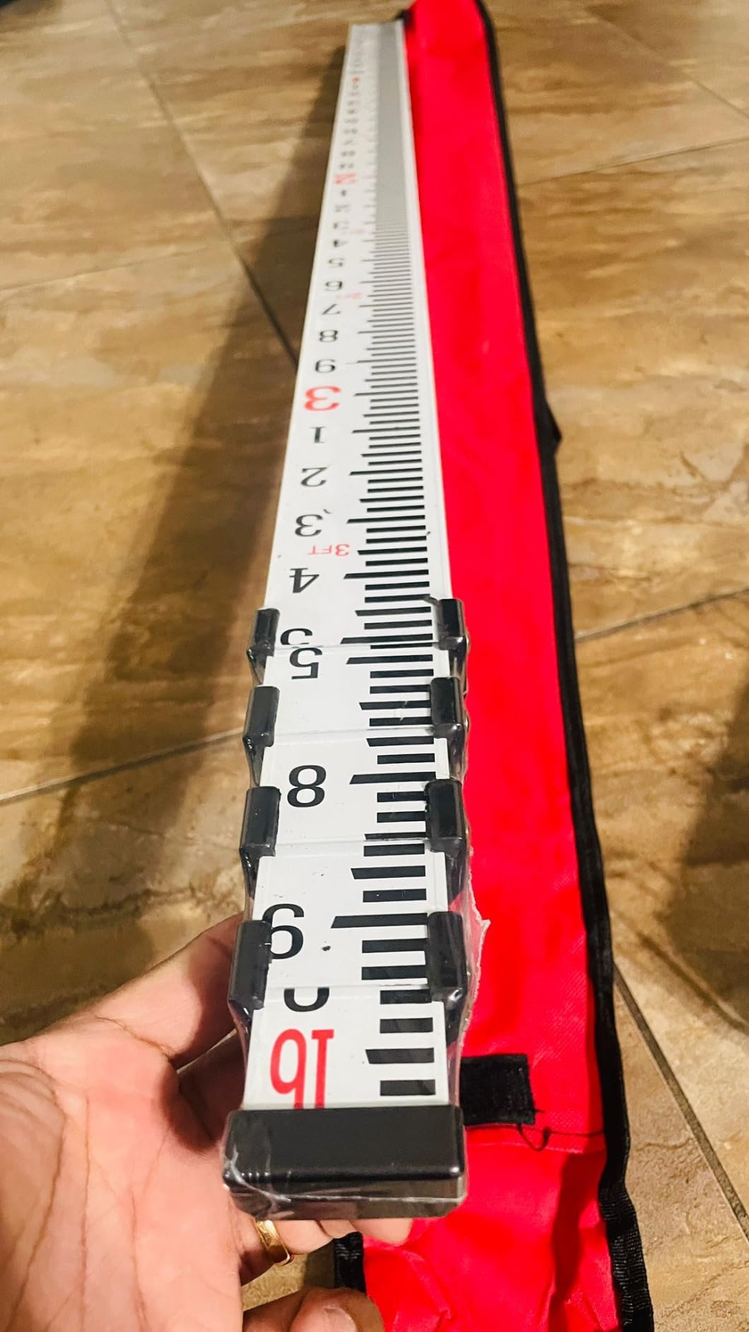 Survey Rod 14-Foot Aluminum Grade Rod - 10ths,Grade Rod,Grade Stick for Laser Level,Survey Rod，Grade Rods,Survey Pole,With Bubble Level, 4-Stage Telescopic,Double-Sided Scale Telescopic Leveling Rod customer photo 1