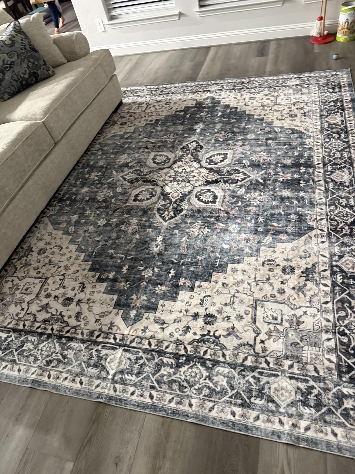 Amada 8x10 Area Rugs for Living Room, Washable Area Rug, Blue | Non-Slip, Low-Profile, Soft Texture, Pet Friendly, Easy to Clean, Vintage Decor Large Carpet for Bedroom, Dining Room customer photo 1