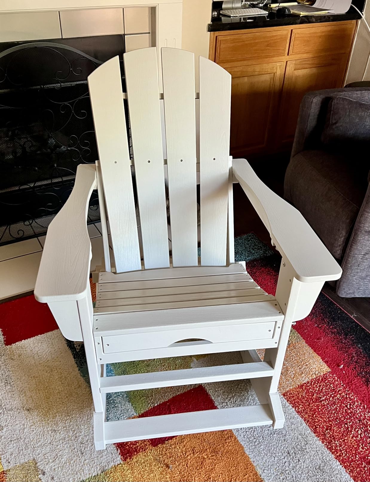 KINGYES Adirondack Rocking Chair Set of 2 with Retractable Ottoman and Cup Holders, HDPE Adirondack Rocker Patio Rocking Chair for Porch, Patio, Balcony, Deep Blue customer photo 2