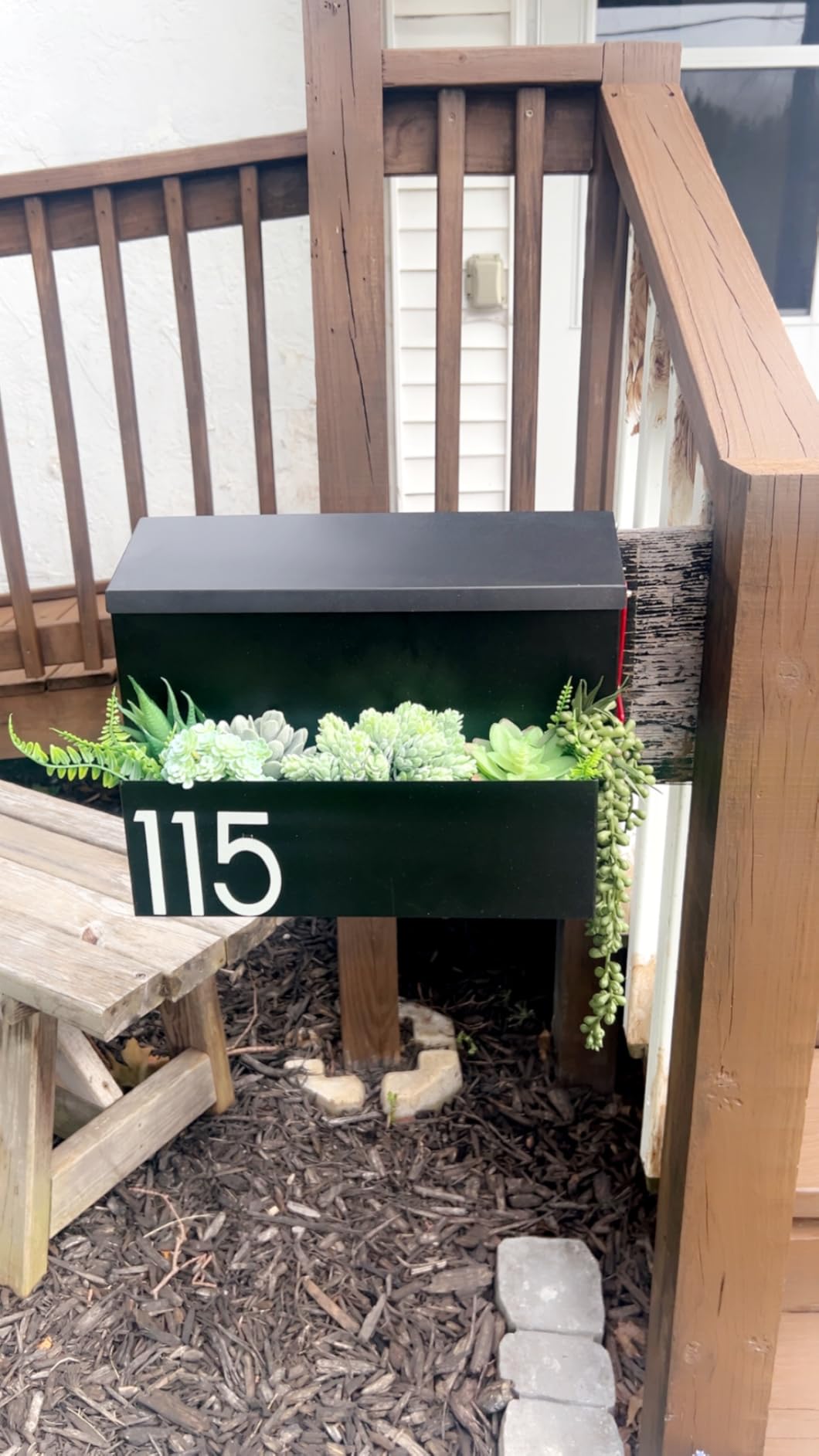 Wall-Mount Mailbox with Flag, Large Capacity Mailboxes for Outside House with Planter & 3 Sets of 0-9 Mailbox Number Stickers, Galvanized Steel Rust-Proof Post Box Metal Mail Box (Black) customer photo 2