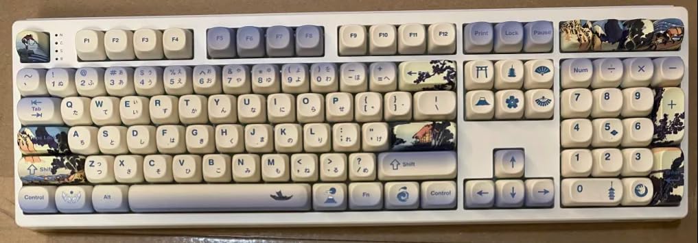 OHY XVX MOA Profile Japanese Fuji Mountain Theme PBT Keycaps Set, 140-Key Coffee & Cream Custom Keycaps for US Layout Mechanical Keyboards (Brown/Beige Design with Key Puller) customer photo 2