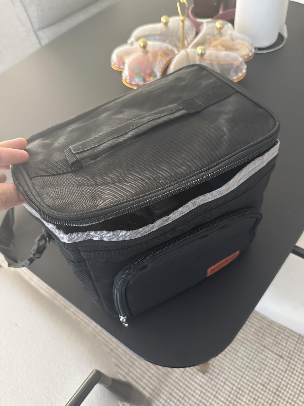 HOTOR Insulated Lunch Box for Men & Women - Leak-Proof Cooler Lunch Bag with 4 Pockets, Adjustable Strap, Ideal for Work, Picnic, Travel - Medium, Black, 10.2