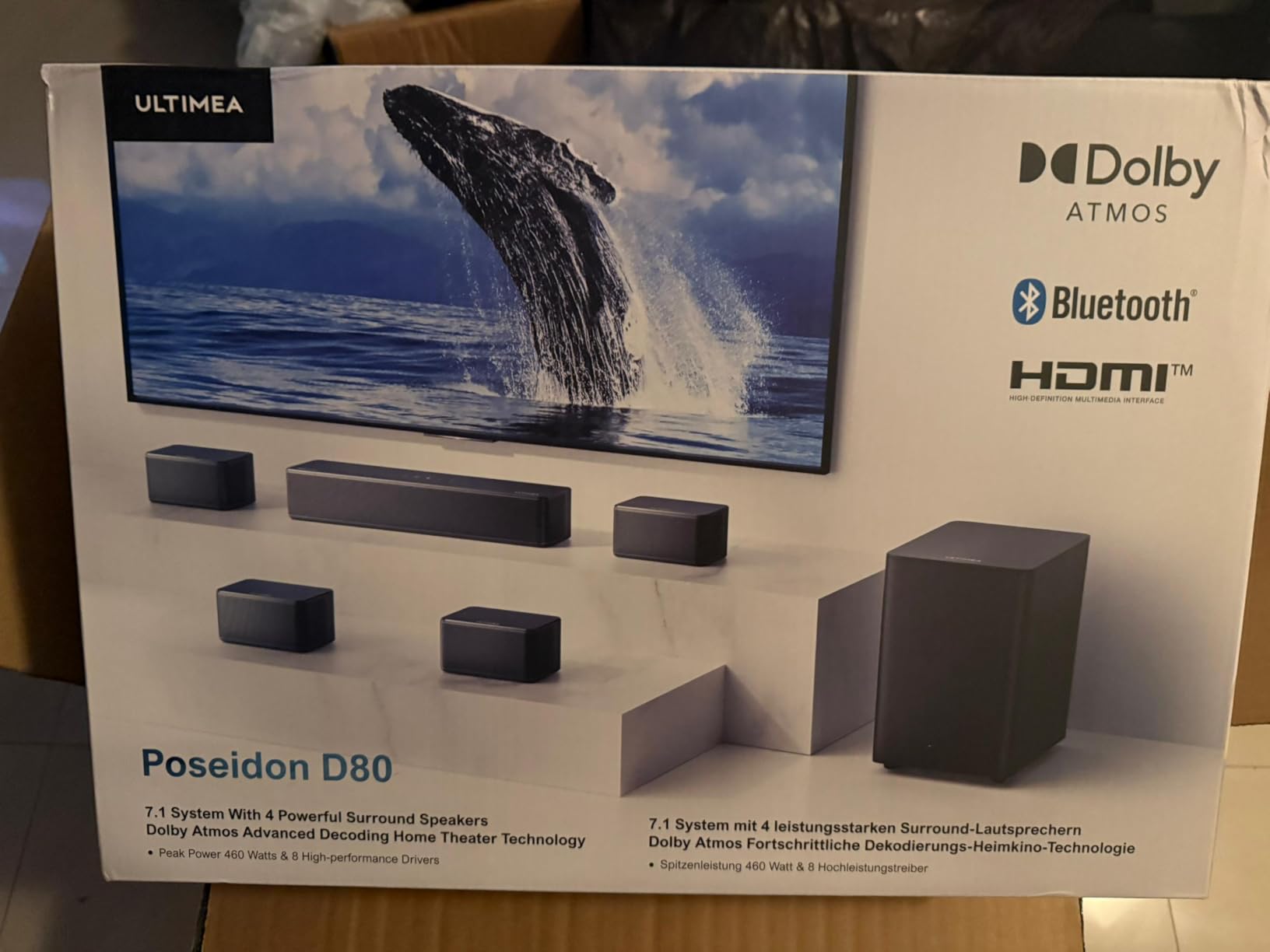 ULTIMEA 7.1 Surround Sound System for TV with Dolby Atmos, 460W Sound Bar for TV with 6.5