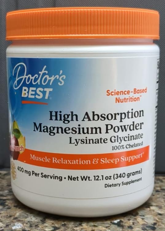 Doctors Best High Absorption Magnesium Powder Lysinate Glycinate 100% Chelated, Muscle Relaxation & Sleep Support, Gluten Free, Vegan, 100% Chelated Net Wt. 12.1 oz (340 Grams), Fruit Punch Flavor customer photo 2