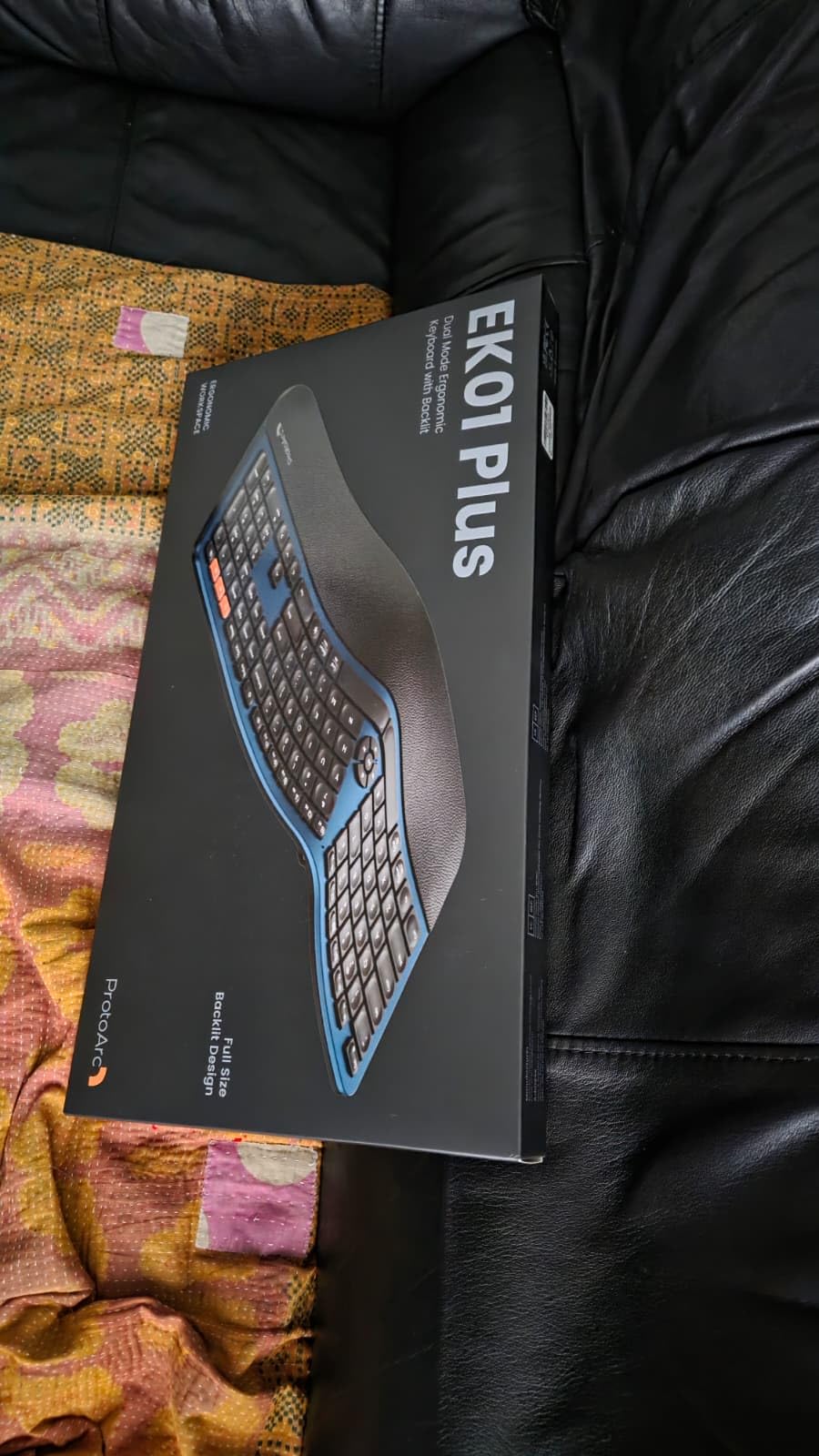 ProtoArc Backlit Bluetooth Ergonomic Keyboard, EK01 Plus Full Size Wireless Split Keyboard with Dual Bluetooth and USB, Cushioned Wrist Rest, Rechargeable, Compatible with Windows/Mac/Android, Blue customer photo 1