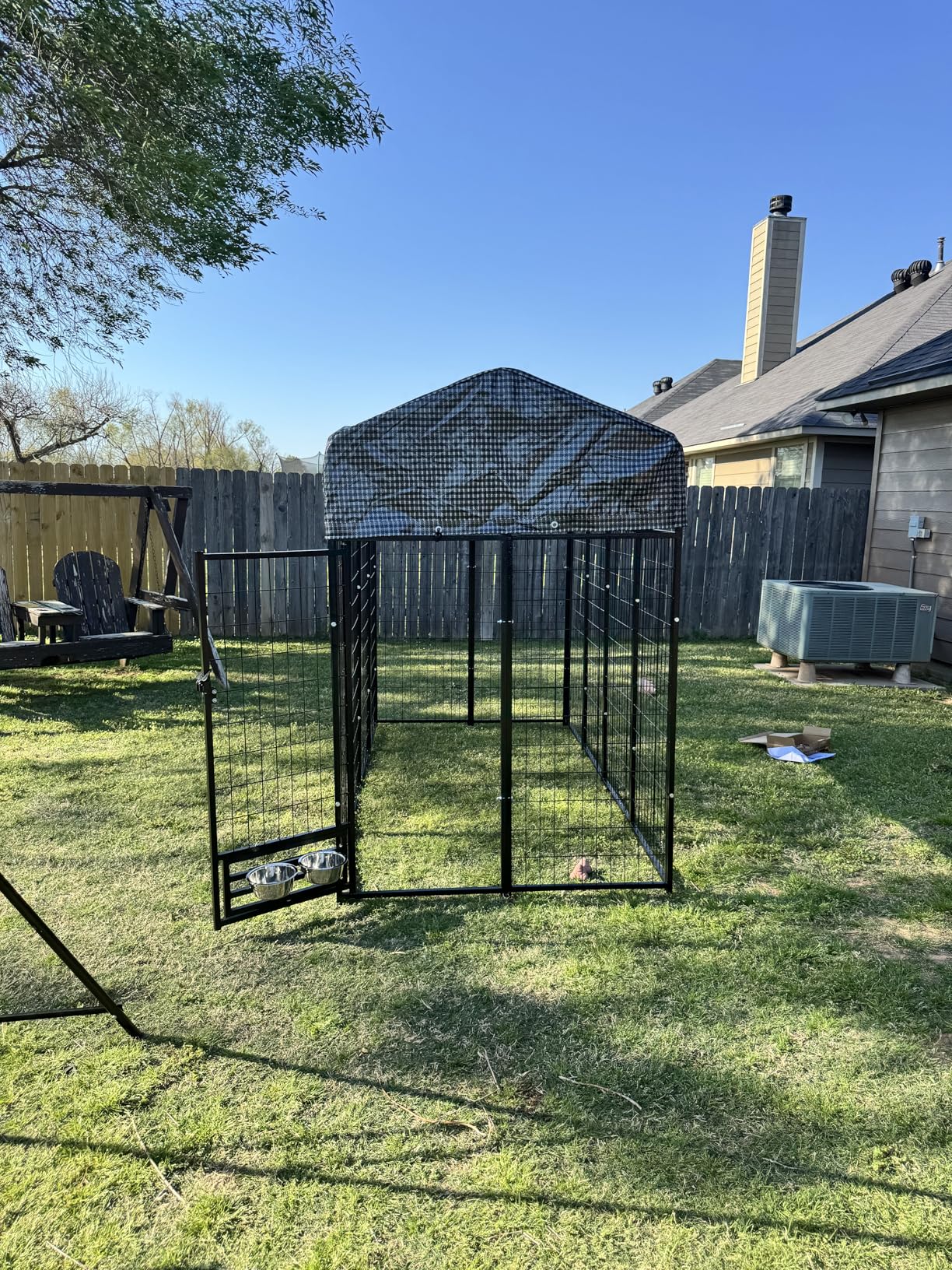 Large Outside Dog Kennel, Outdoor Dog Run Enclosure 8'x4'x6'（Including The roof） Dog Pen House with Roof Cover Heavy Duty Welded Wire Steel Dog Playpen Animal Fence with Feeding Door customer photo 1