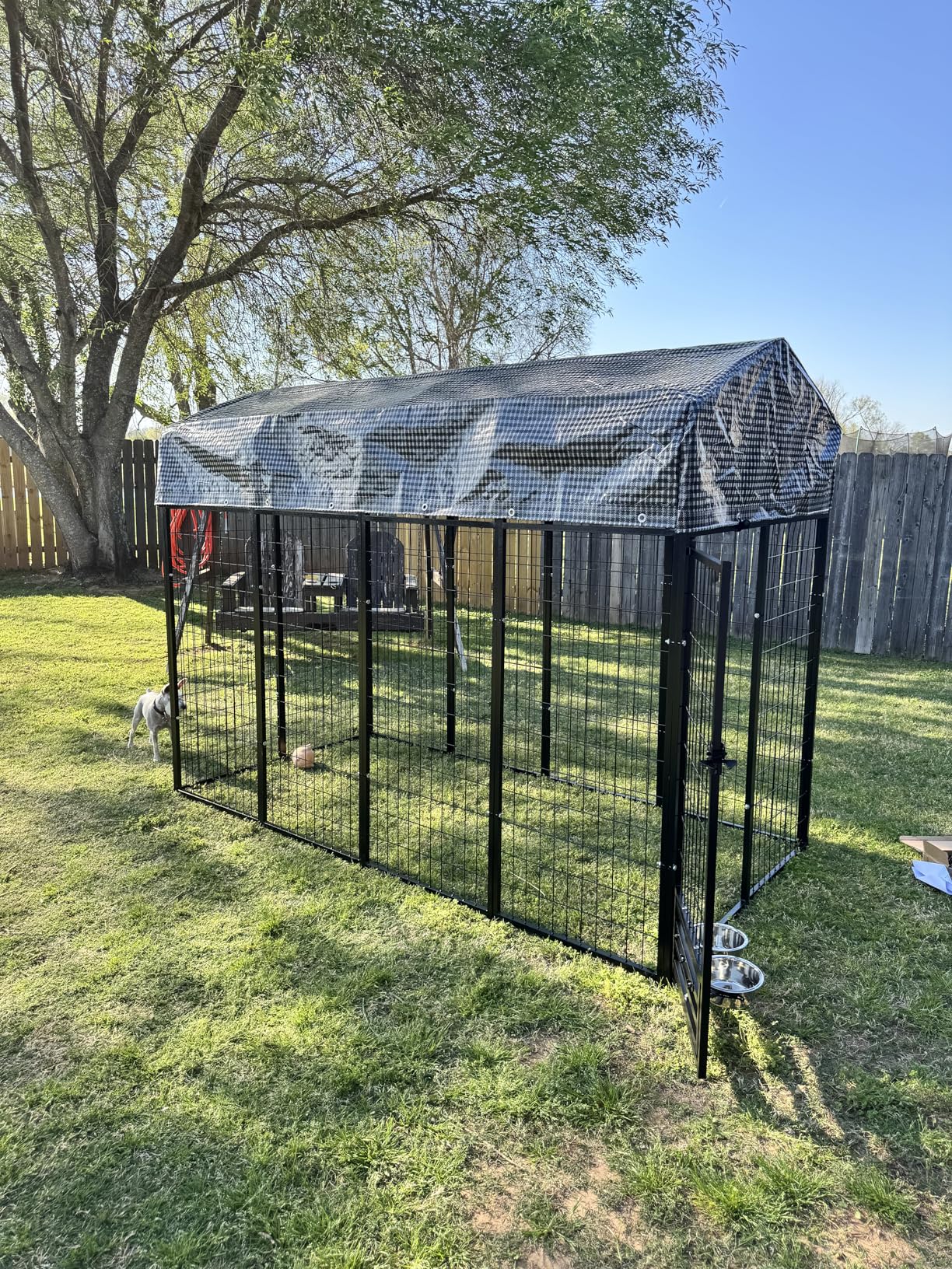 Large Outside Dog Kennel, Outdoor Dog Run Enclosure 8'x4'x6'（Including The roof） Dog Pen House with Roof Cover Heavy Duty Welded Wire Steel Dog Playpen Animal Fence with Feeding Door customer photo 2