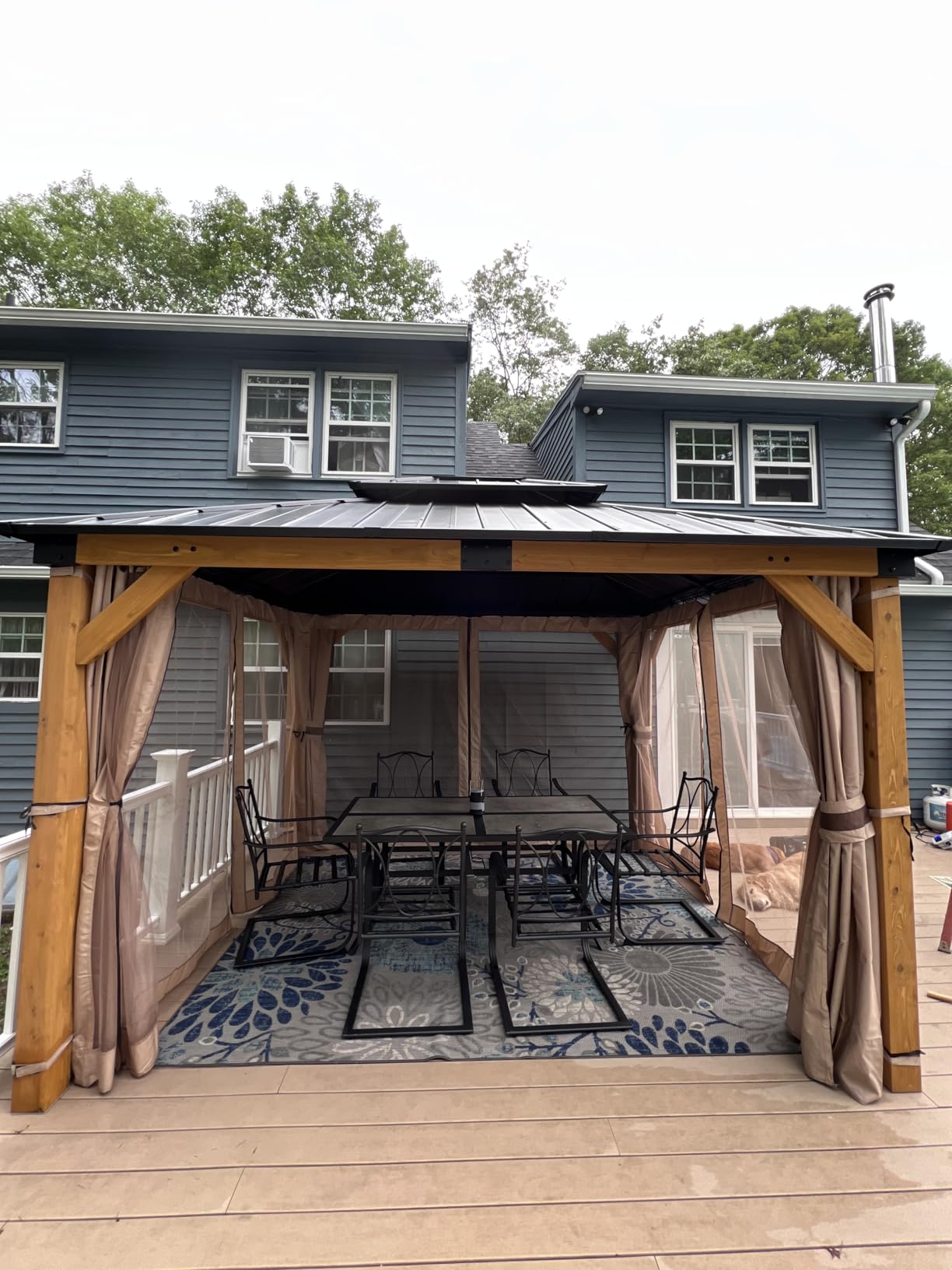 10x12 FT Wooden Hardtop Gazebo,Wood Heavy Duty Solid Cedar Gazebos with Mosquito Netting and Waterproof Curtains,Outdoor Metal Canopy for Deck Patio customer photo 1
