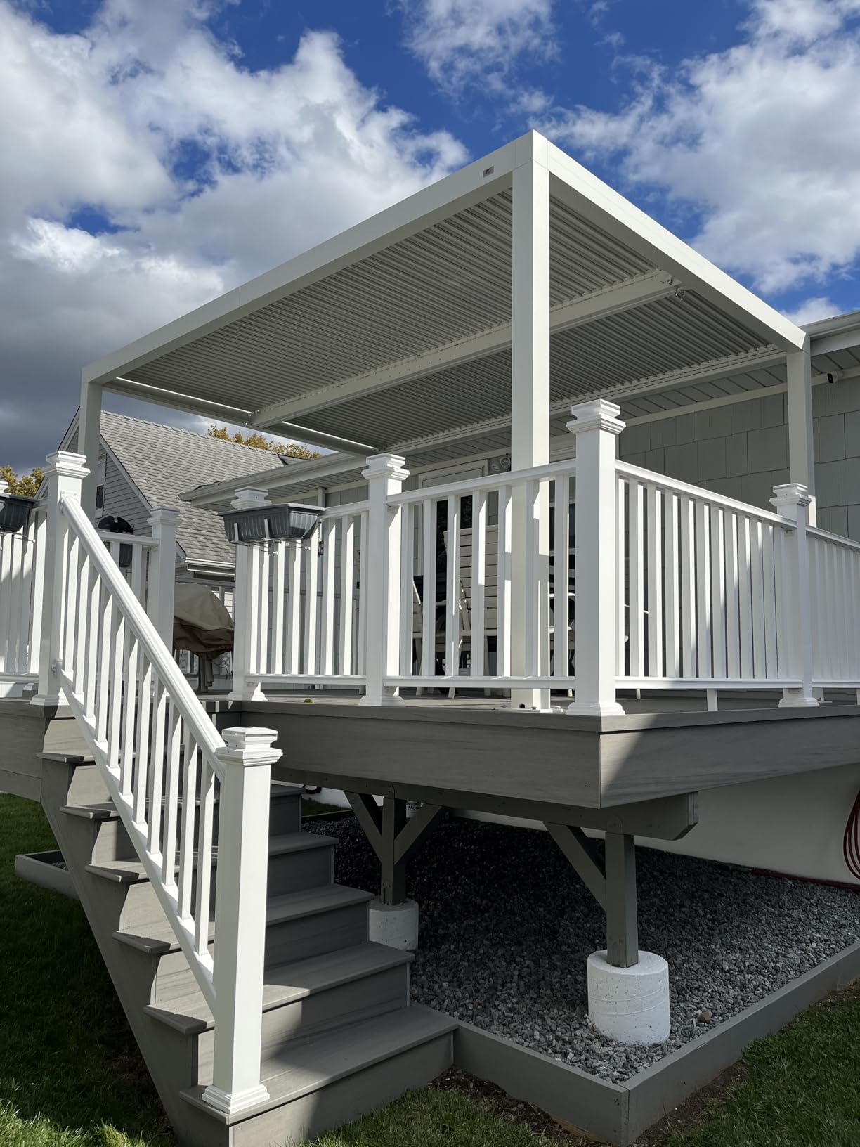PURPLE LEAF White Louvered Pergola 12' x 16' Outdoor Aluminum Pergola with Adjustable Canopy Rainproof Hardtop Gazebo for Patio Garden Deck customer photo 1