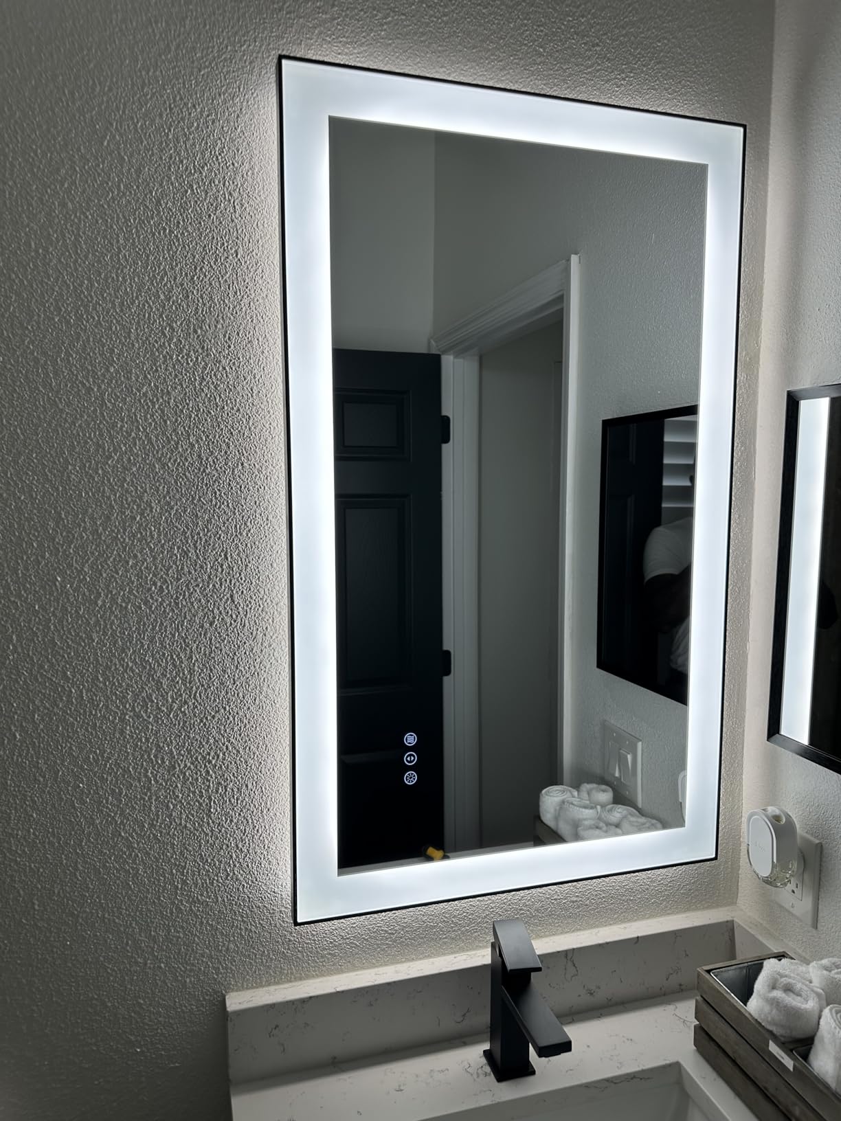 44x32 Bathroom Mirror with LED Lights - Black Framed, Front and Backlit Mirror, Anti-Fog LED Vanity Mirror, 3 Colors and Dimmable Mirror, Waterproof, Corrosion Proof (Horizontal/Vertical) customer photo 2