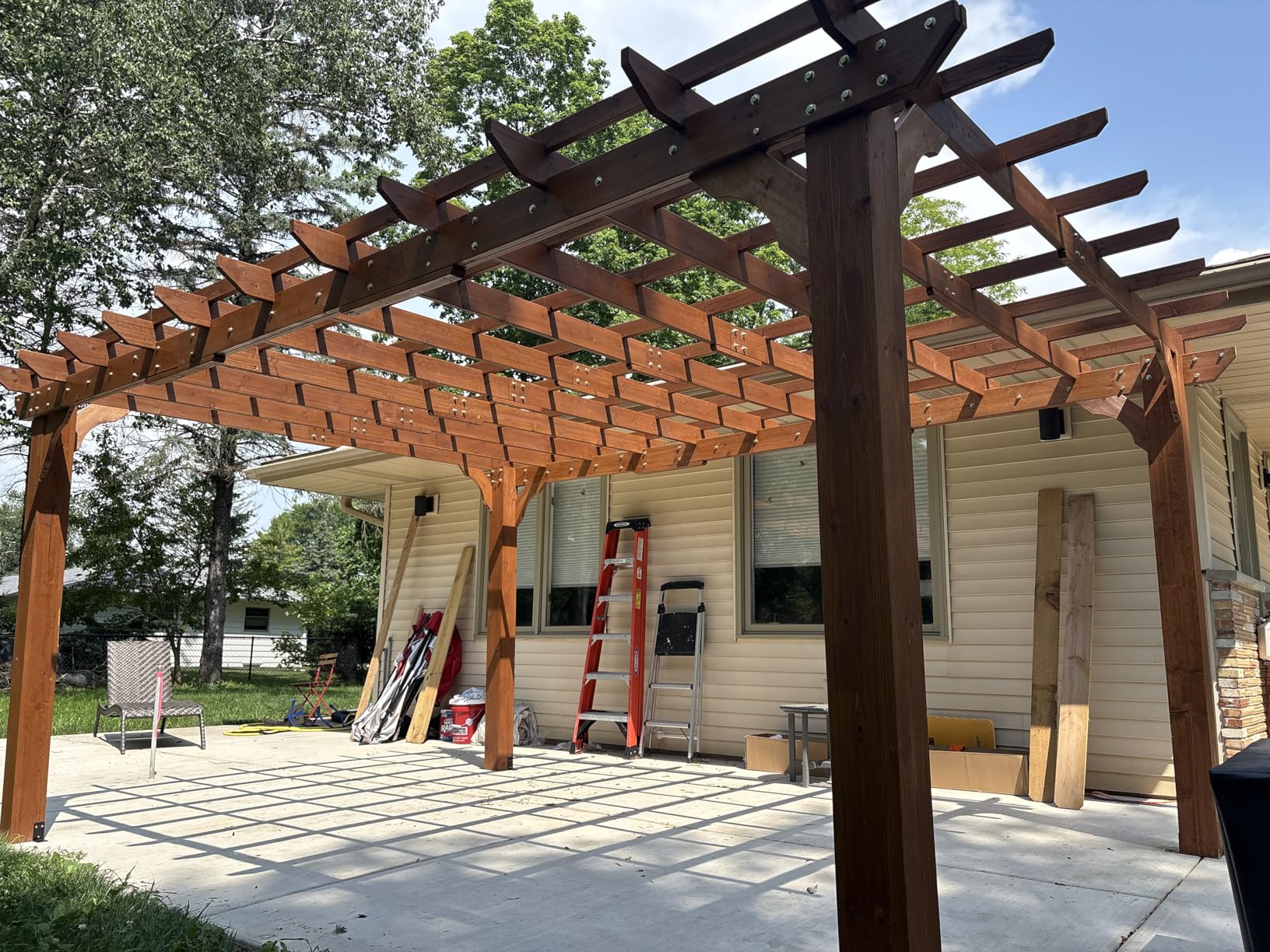 12x16 FT Wooden Pergola, Cedar Wood Gazebo with Flat Roof, Outdoor Garden Shelter with Stakes Included, Patio, Deck, Backyard, Lawn customer photo 1