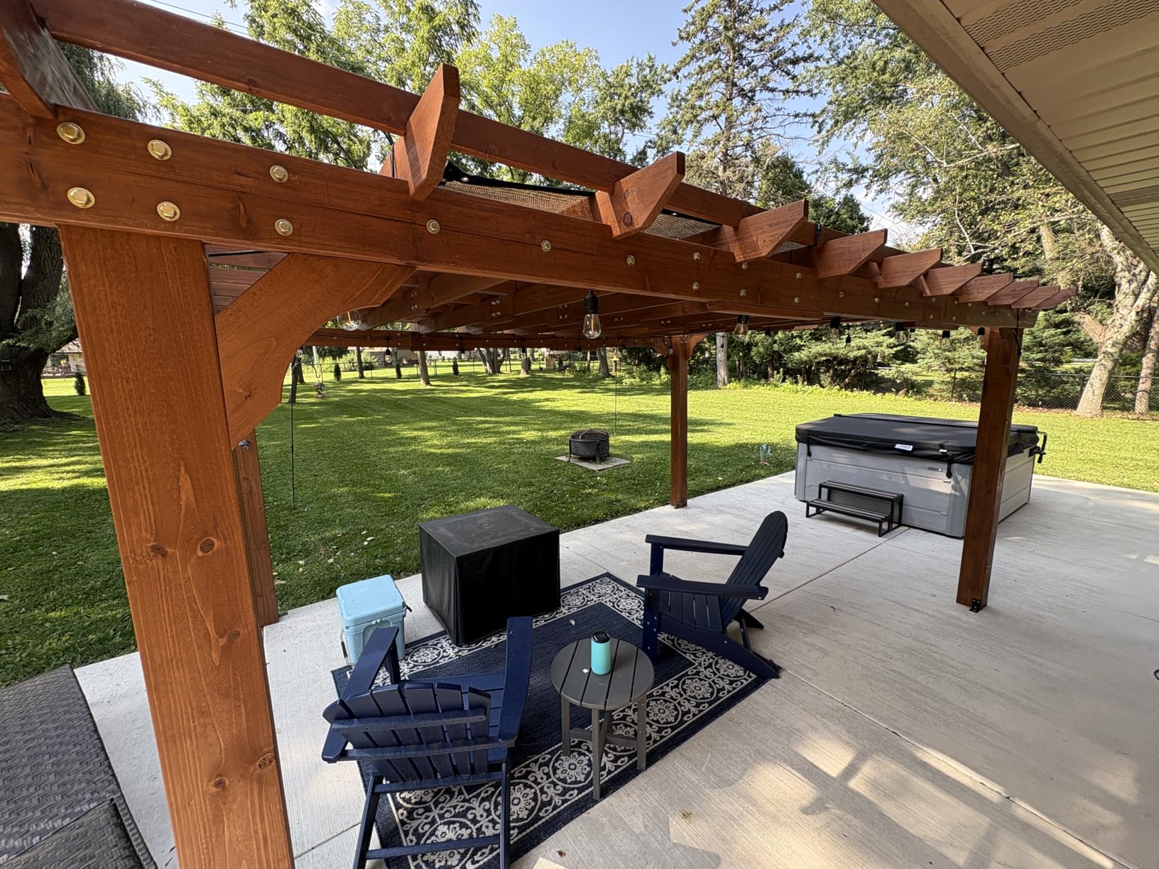 12x16 FT Wooden Pergola, Cedar Wood Gazebo with Flat Roof, Outdoor Garden Shelter with Stakes Included, Patio, Deck, Backyard, Lawn customer photo 2