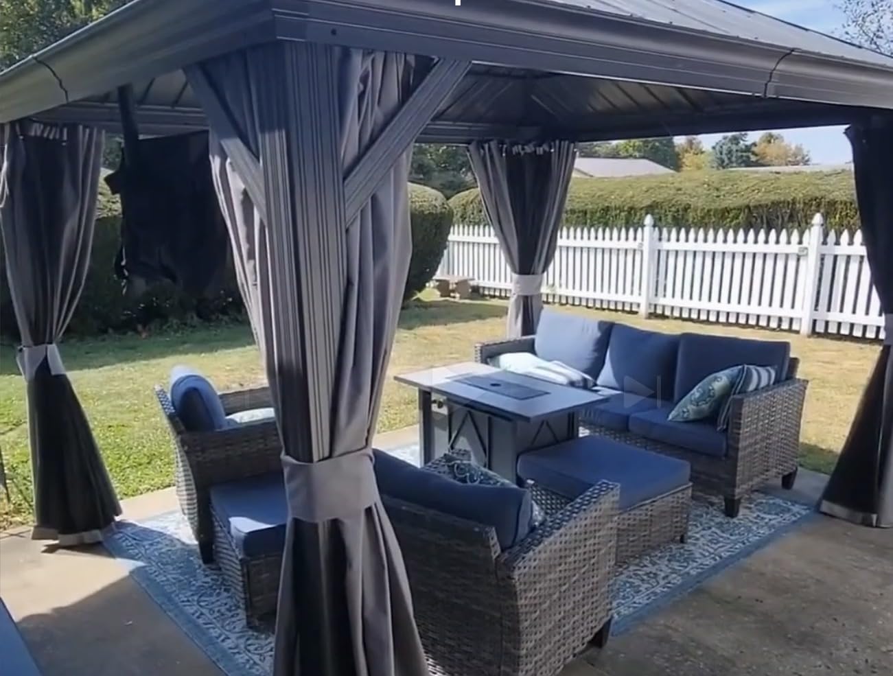 10'x12' Gazebo Hardtop Gazebo, Aluminum Frame Pergola with Double Galvanized Steel Roof, Permanent Outdoor Metal Canopy with Curtain & Netting for Patio, Backyard, Deck, Dark Grey customer photo 1