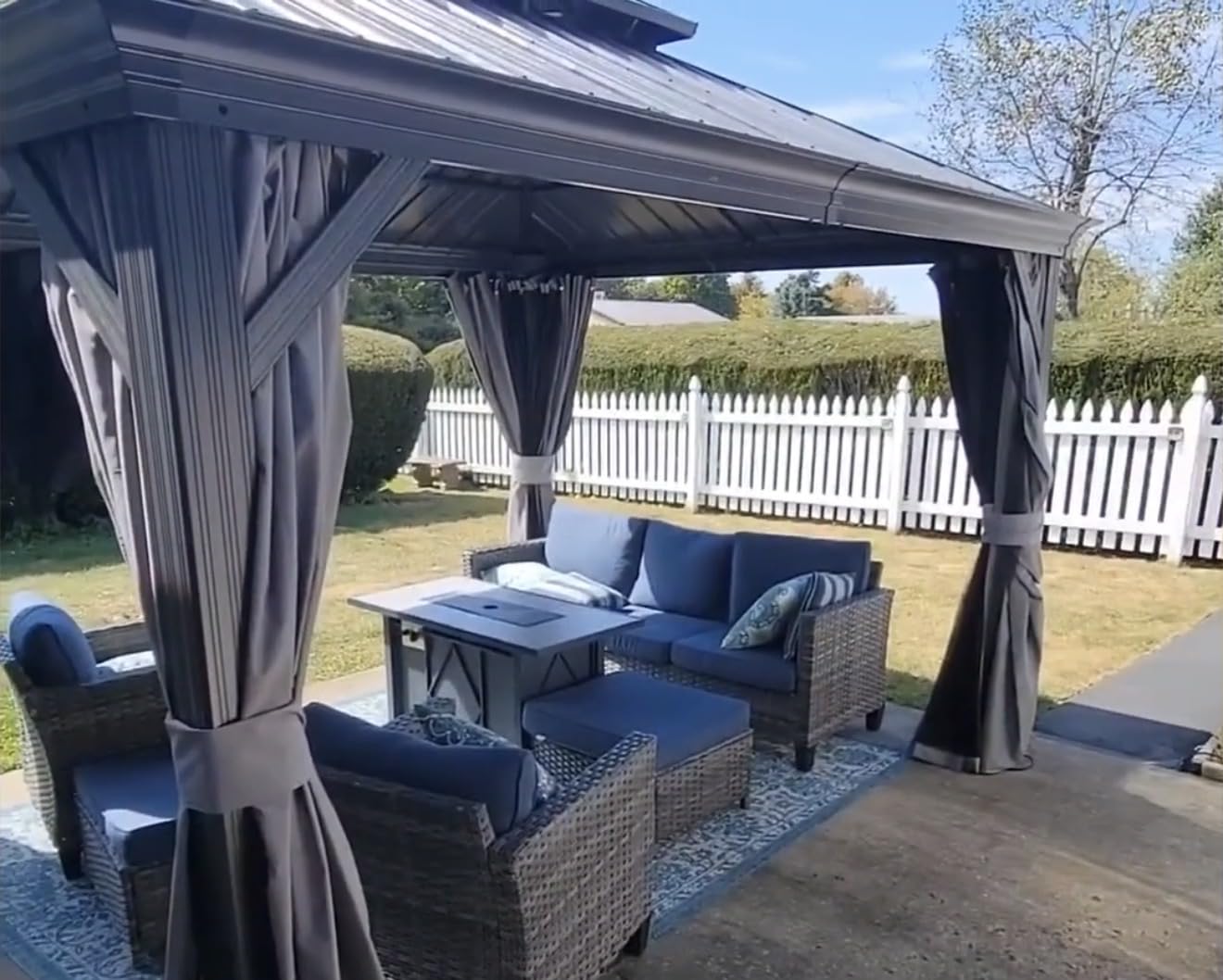 10'x12' Gazebo Hardtop Gazebo, Aluminum Frame Pergola with Double Galvanized Steel Roof, Permanent Outdoor Metal Canopy with Curtain & Netting for Patio, Backyard, Deck, Dark Grey customer photo 2