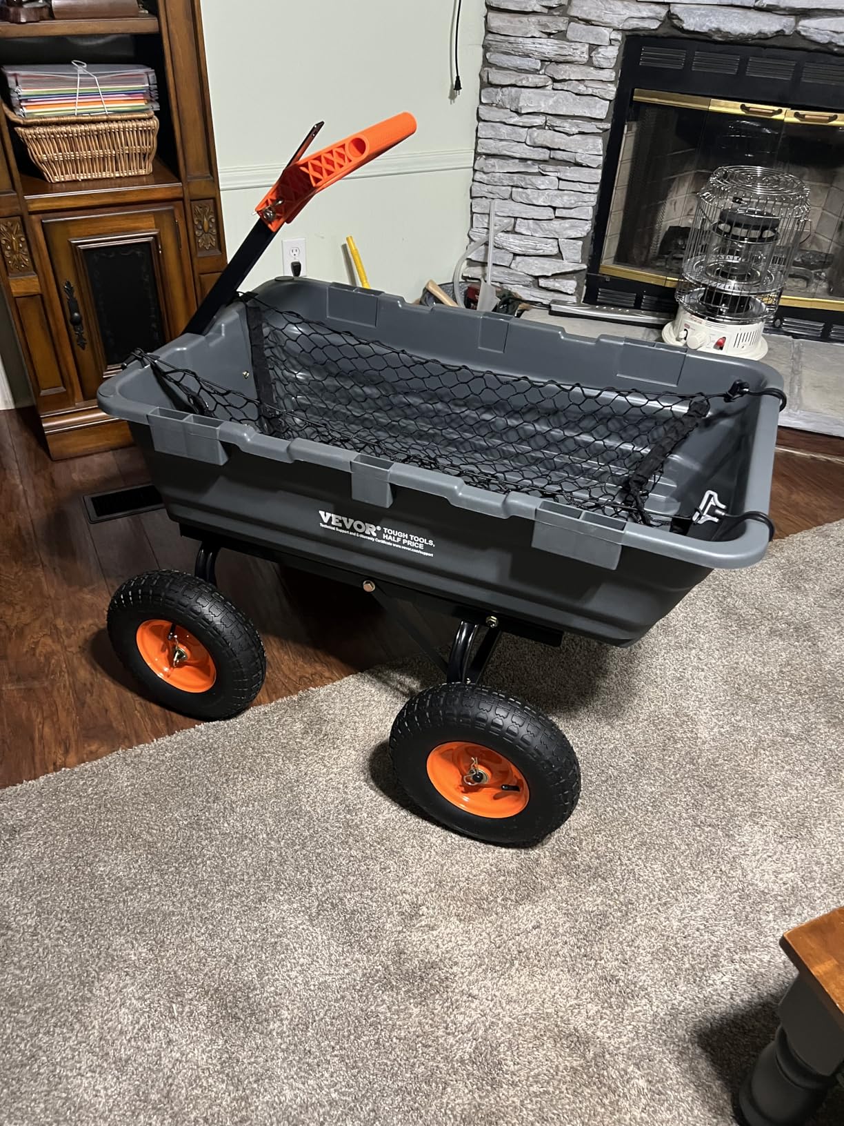 VEVOR 4 Cu.Ft. 600lbs Poly Garden Dump Cart, Heavy Duty 4 Wheel Wheelbarrow Yard Cart Dump Wagon with 10in All Terrain Wheels, Steel Frame and Quick Release System customer photo 1
