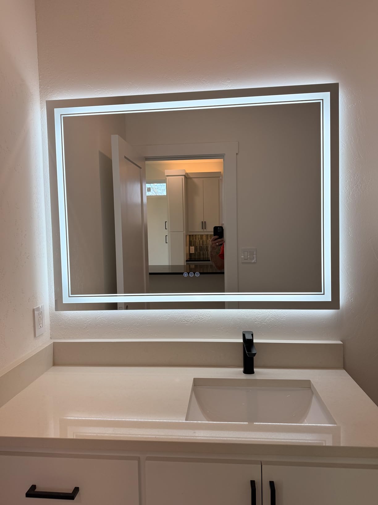 30x30 Inch Led Mirror for Bathroom with Front Light and Backlit, Bathroom Mirror with Led Lights, Vanity Mirror with Lights for Wall, Anti-Fog, Dimmable, Memory Function, Tempered Glass customer photo 2