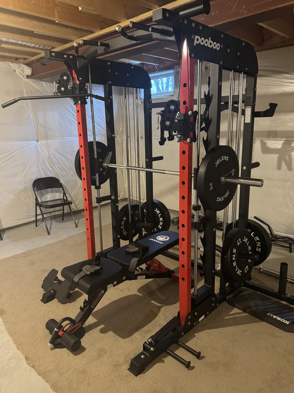 pooboo Multi-Functional Machine Power Cage, 2000LB Squat Rack, LAT-Pull Down System, Dual Pulley Cable Crossover System customer photo 1