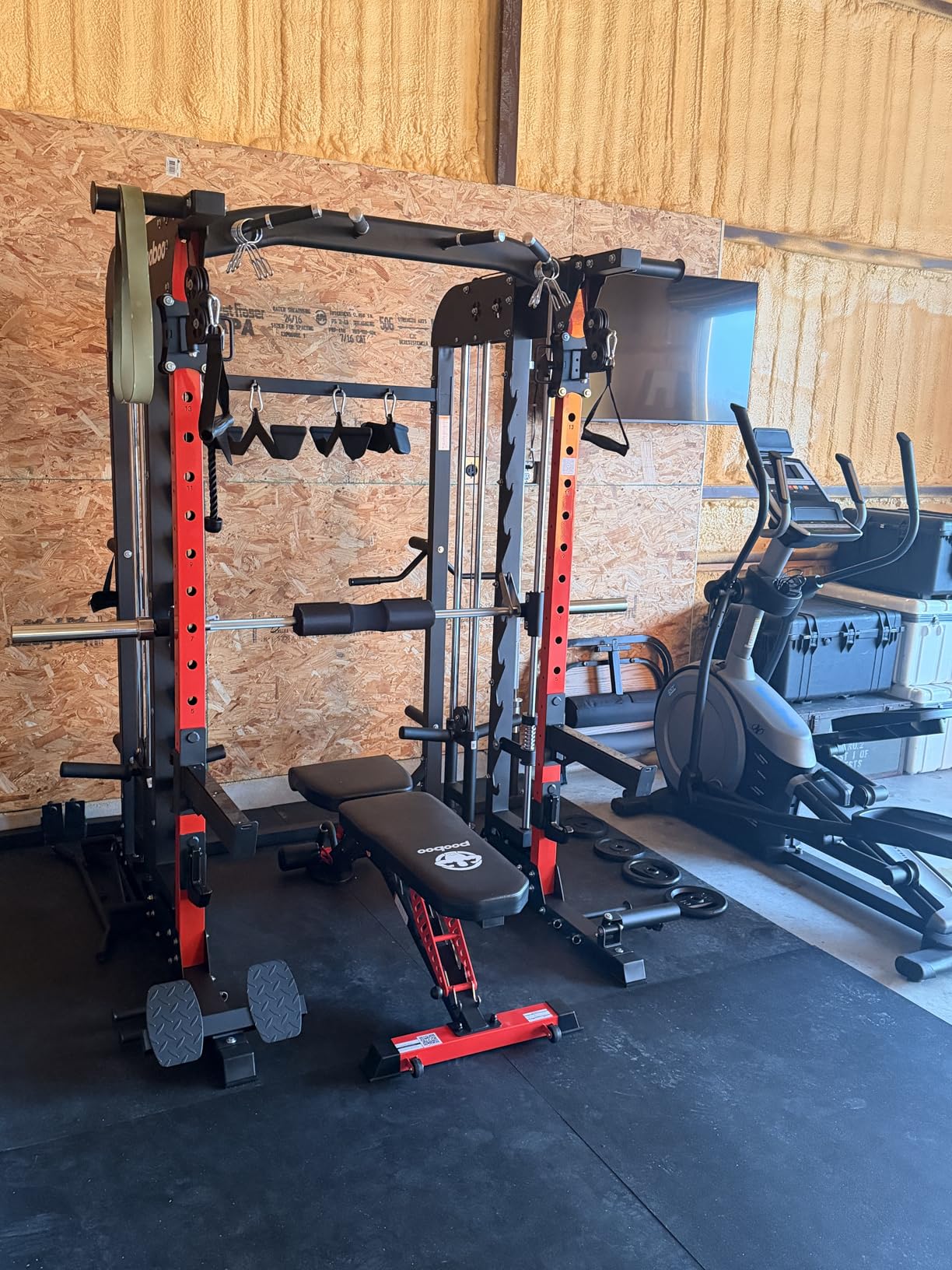 pooboo Multi-Functional Machine Power Cage, 2000LB Squat Rack, LAT-Pull Down System, Dual Pulley Cable Crossover System customer photo 2