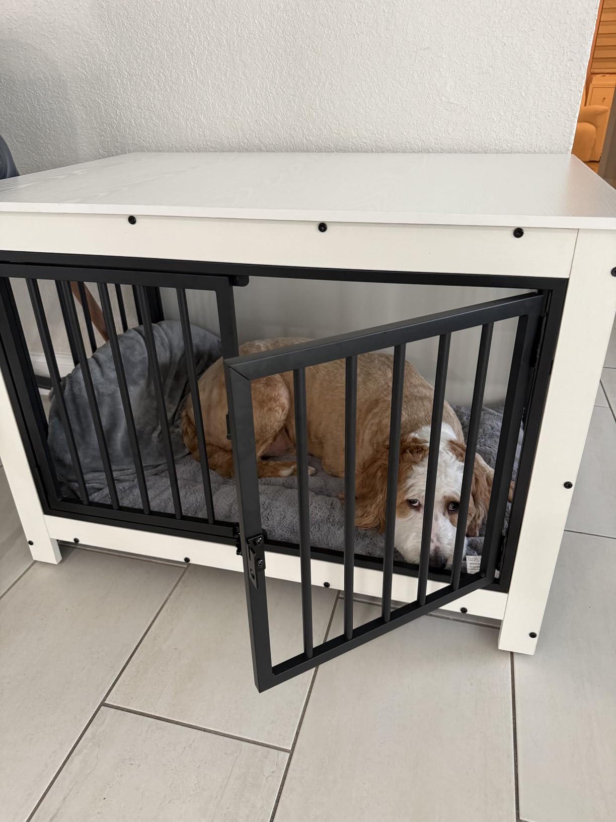 Dog Crate Furniture, 38 Inch Indoor Dog Kennel for Medium Dogs Up to 50 LBS, Heavy Duty Wooden Pet Cage End Table with 3 Doors, Alloy Steel Frame & Removable Tray customer photo 1