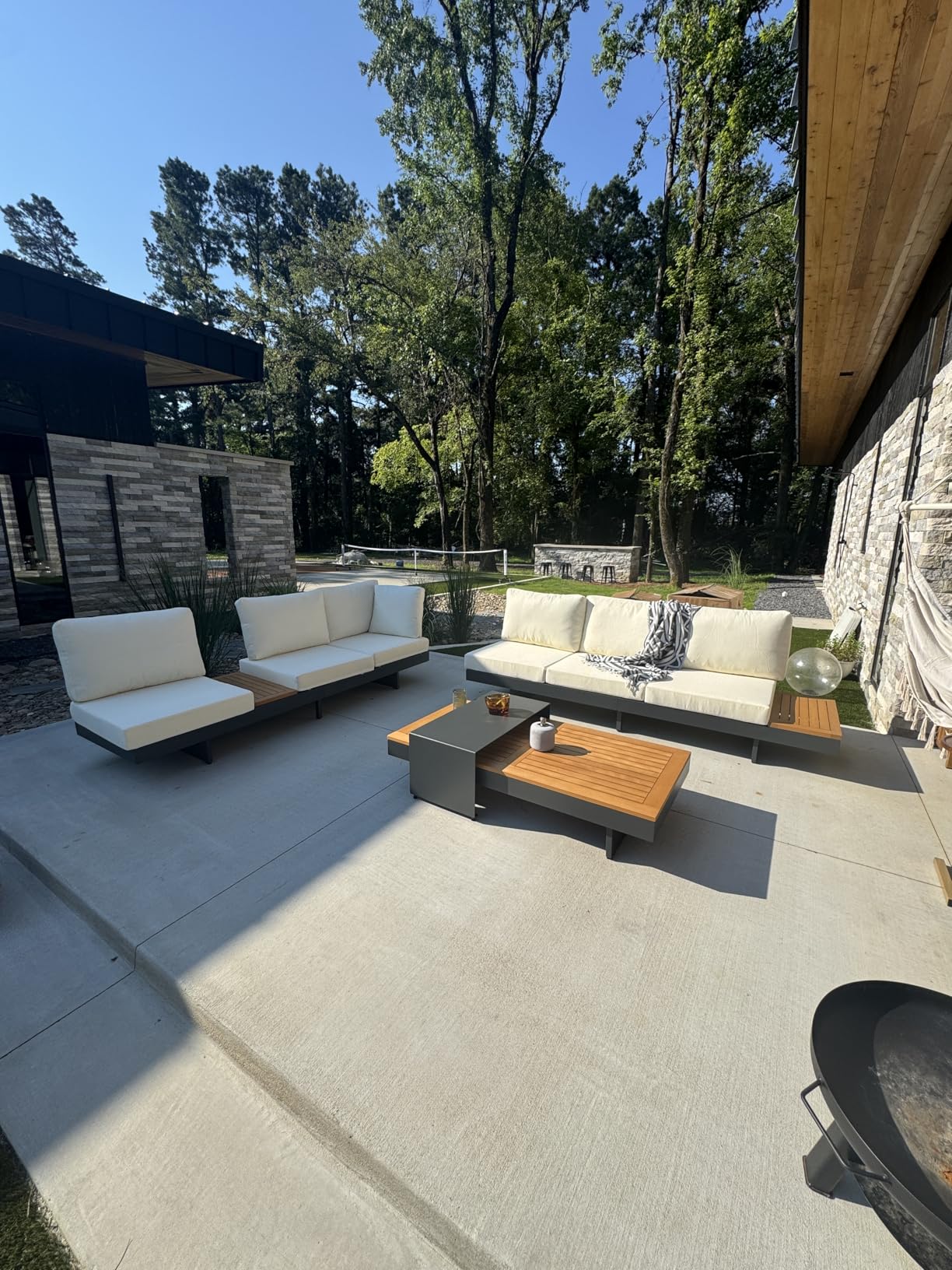 Outdoor Conversation Sets, 6 Piece Aluminum & Teak Patio Sectional Sofa Set with Adjustable Backrests, Waterproof Cushions, Ideal for Patios & Balconies | Outdoor Materials, Fade Resistant, Modular design customer photo 1