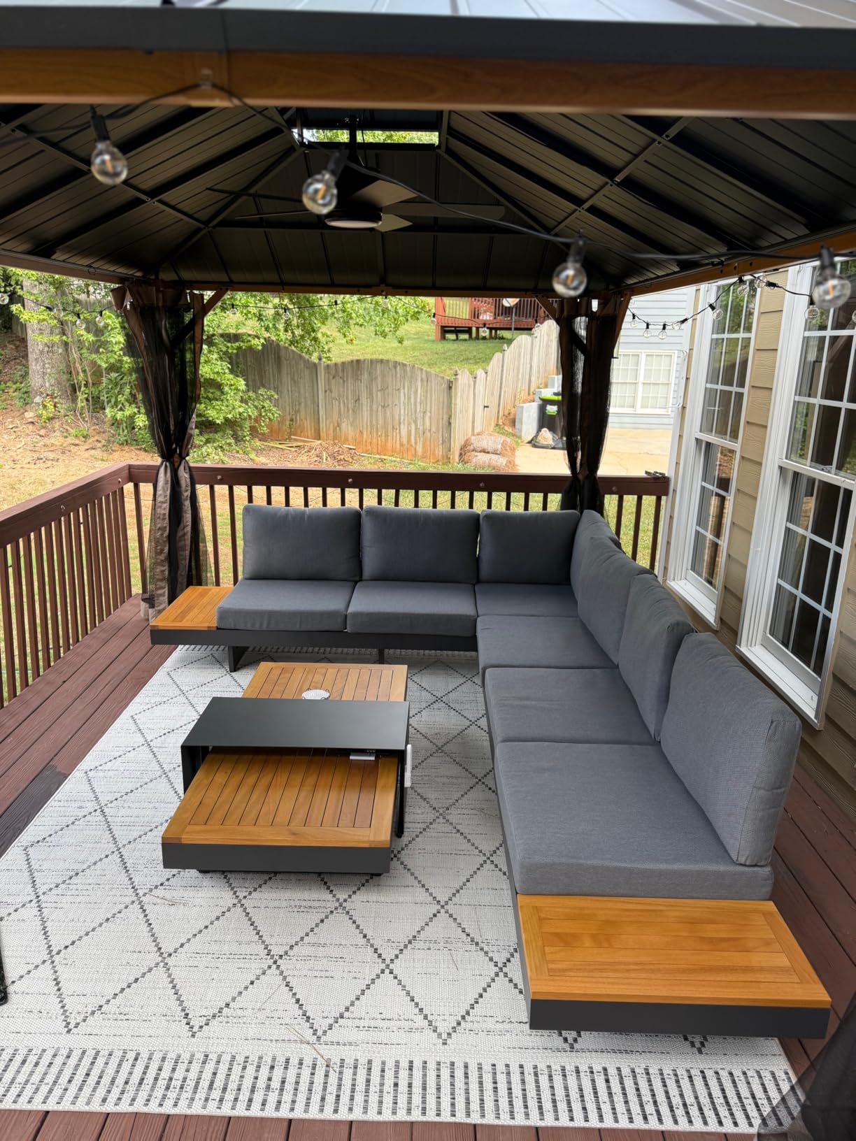 Outdoor Conversation Sets, 6 Piece Aluminum & Teak Patio Sectional Sofa Set with Adjustable Backrests, Waterproof Cushions, Ideal for Patios & Balconies | Outdoor Materials, Fade Resistant, Modular design customer photo 2