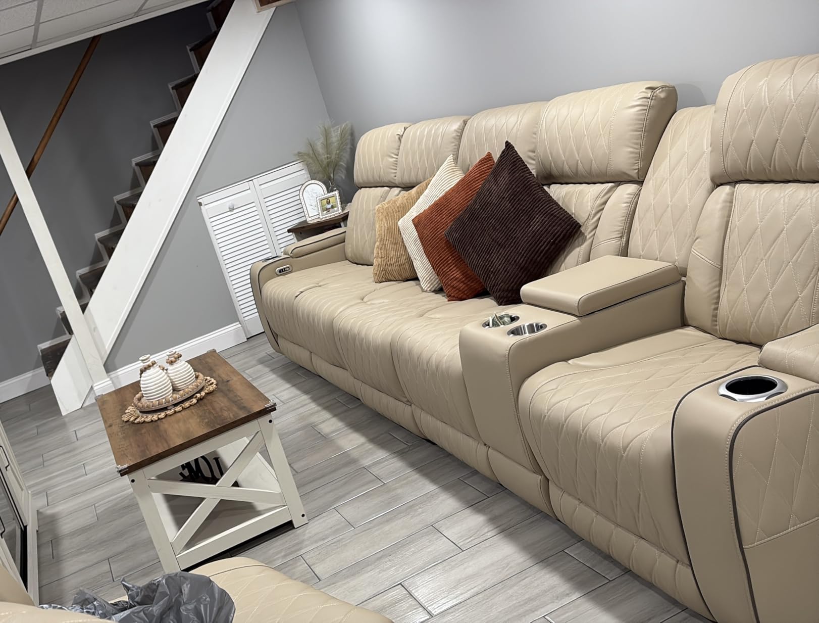 Breathing Leather Recliner Sectional Sofa, Power Reclining Sectional Couch with LED, L Shaped Recliner Couch 6 Seat Sofa for Living Room with USB Port&Cup Holders (Grey) customer photo 1