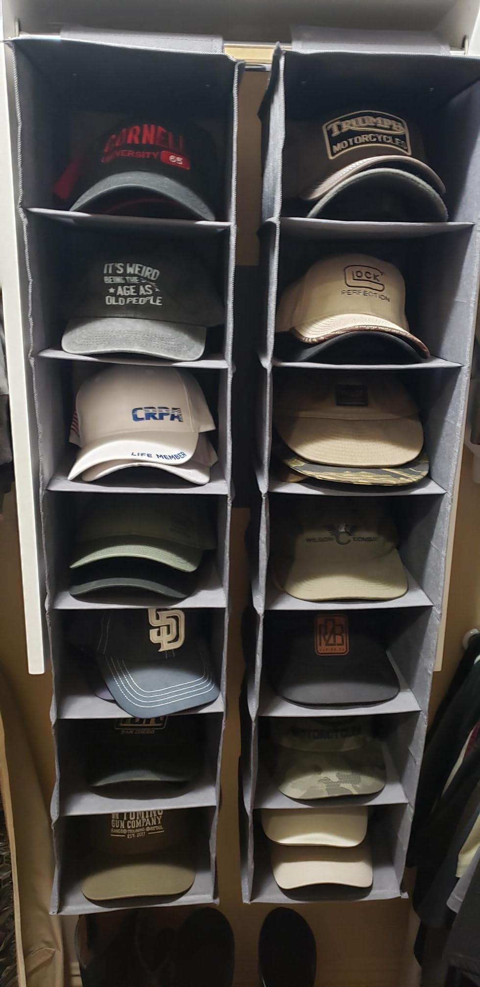 Lifewit Hat Organizer for Baseball Caps, Hat Rack Hanging Storage, Non-Woven Fabric Display Shelf Holds Up to 40 Hats, Cap Holder Hanger for Closet, Bedroom, 7 Compartments, Gray, 1 Pack customer photo 1