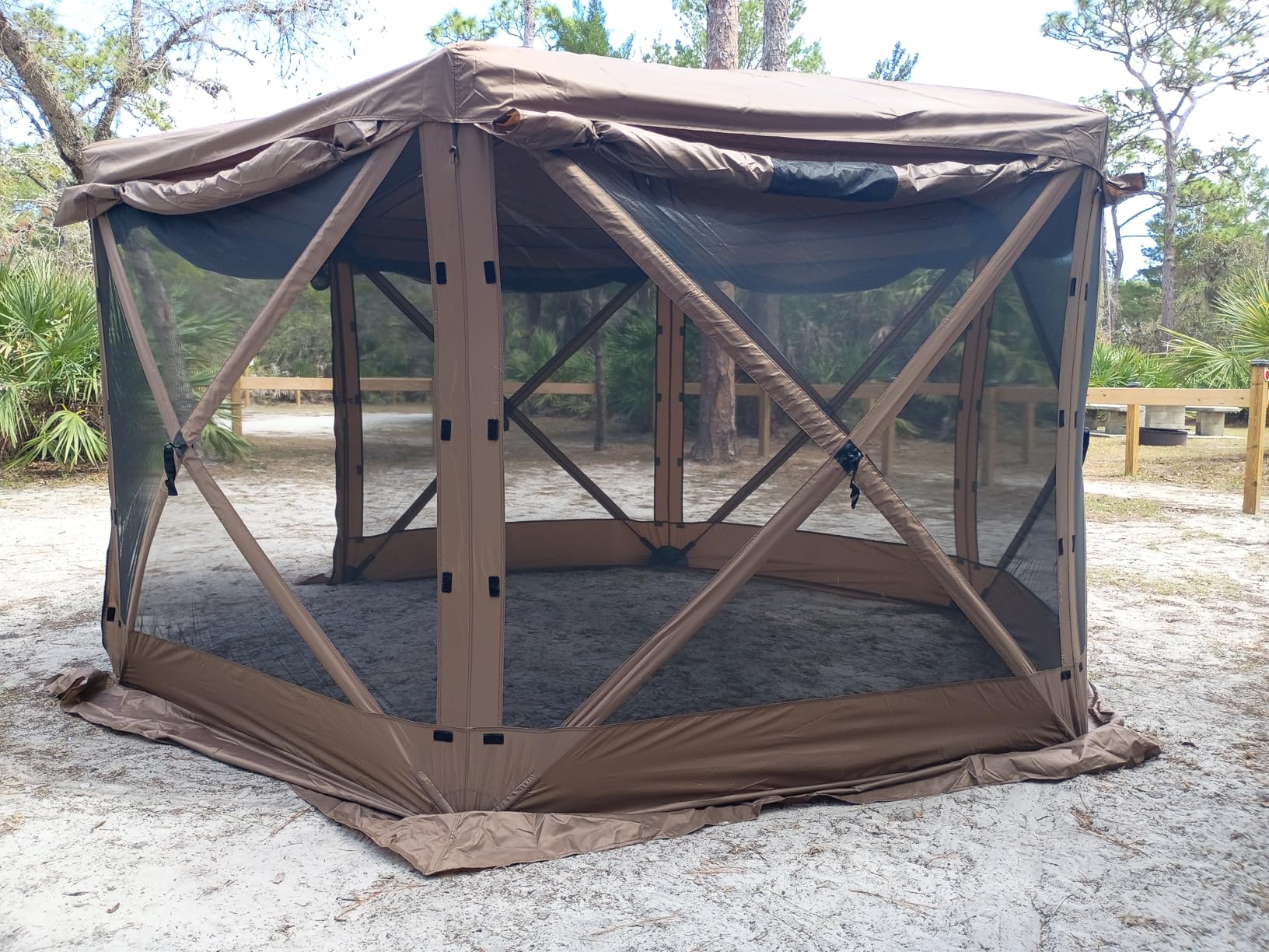 VEVOR Pop Up Gazebo Screen Tent 6 Sided Canopy Sun Shelter with 6 Removable Privacy Wind Cloths & Mesh Windows, 11.5x11.5FT Quick Set Screen Tent with Mosquito Netting, Brown customer photo 2