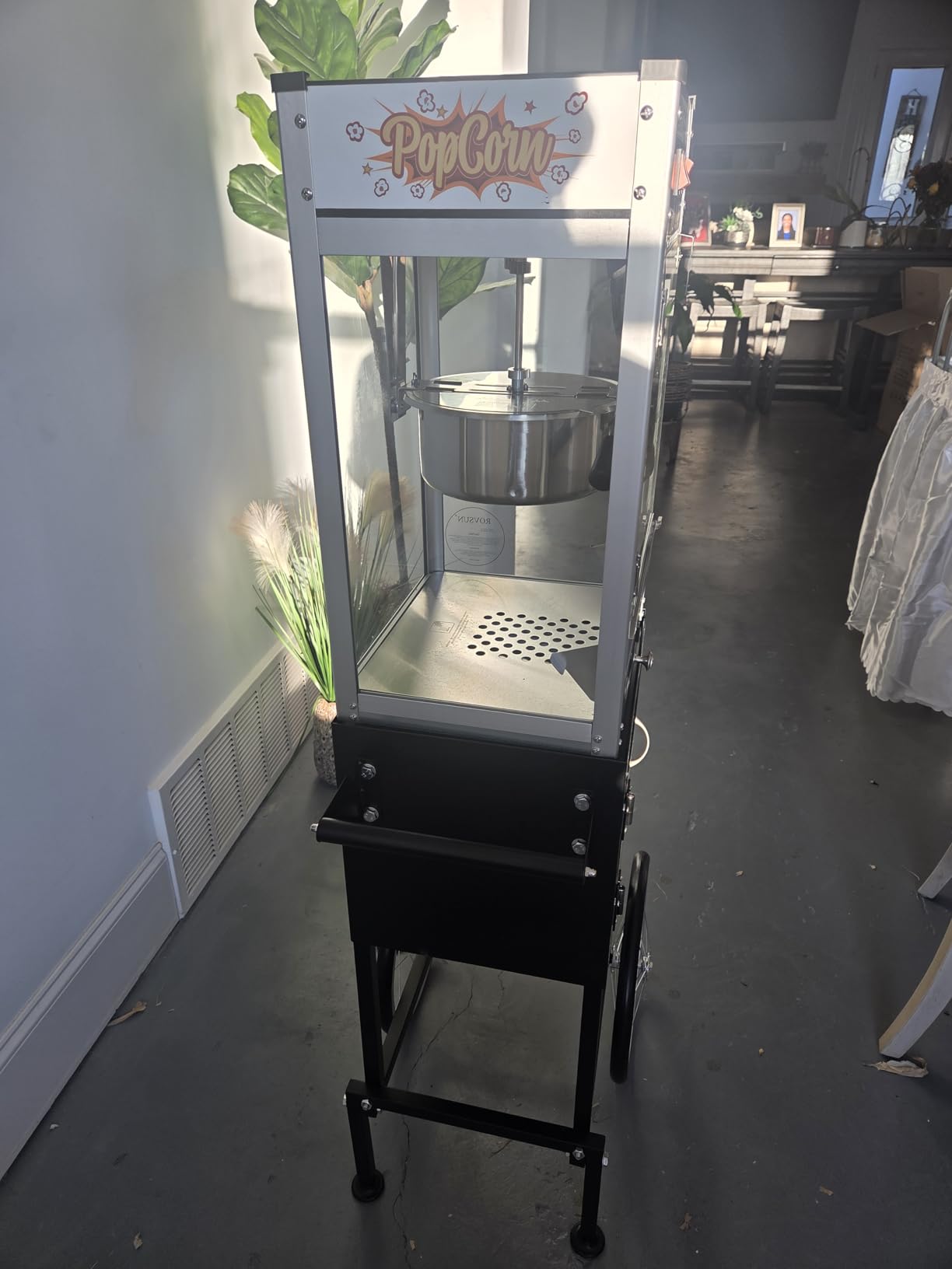 ROVSUN Popcorn Machine Cart with Candy Dispenser, 8 Oz Kettle Makes Up to 32 Cups ETL, Vintage Popcorn Maker w/Scoop, Oil Spoon, Bags & Cups, Movie Theater Style Popper for Commercial Home, Black customer photo 1