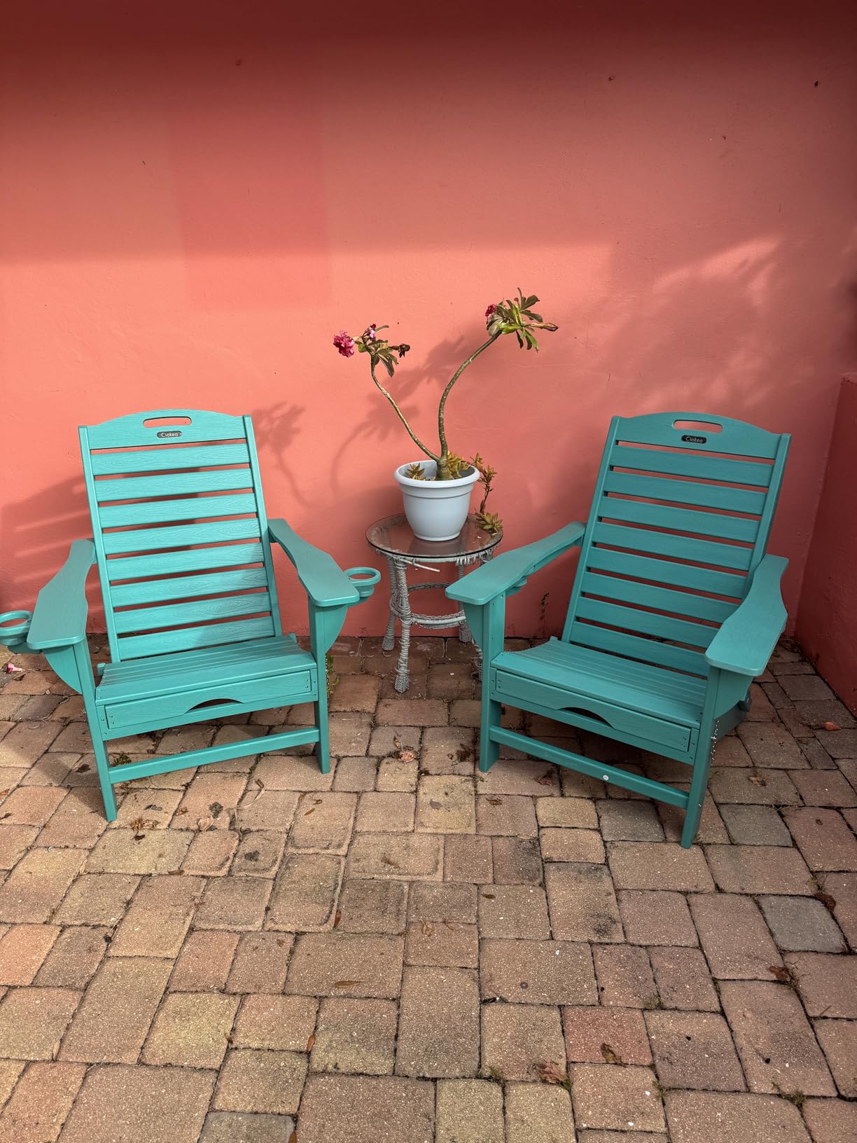 Ciokea Folding Adirondack Chair with Retractable Ottoman Fire Pit Patio Chair with Pull Out Foot Rest Weather Resistant Lawn Outdoor Lounge Chair with 2 Cup Holder (Teak) customer photo 2