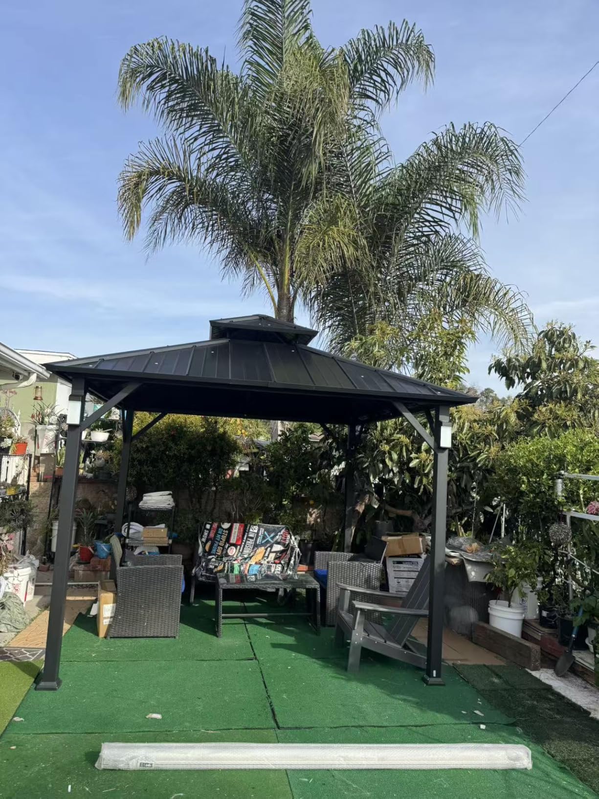 Modern Shade The Horizon Hardtop Gazebo 10' x 12' with 4 LED Lights, Permanent Outdoor Gazebo with Galvanized Steel Double Roof, Grill Pavilion with Decor Hooks, Mosquito Nettings, Black customer photo 1