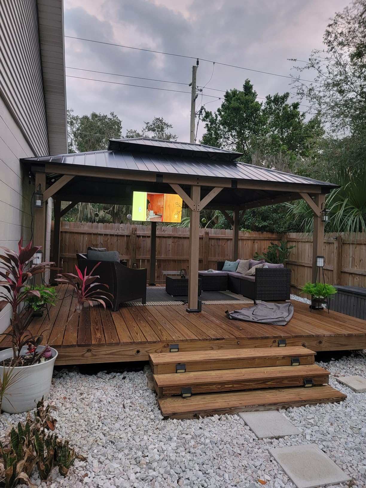 Aoxun 10' x 12' Outdoor Wood Gazebo, Hardtop Gazebo Permanent Wooden Pavilion with Galvanized Steel Double Roof, for Patio, Garden, Deck, Cedar Wood customer photo 2