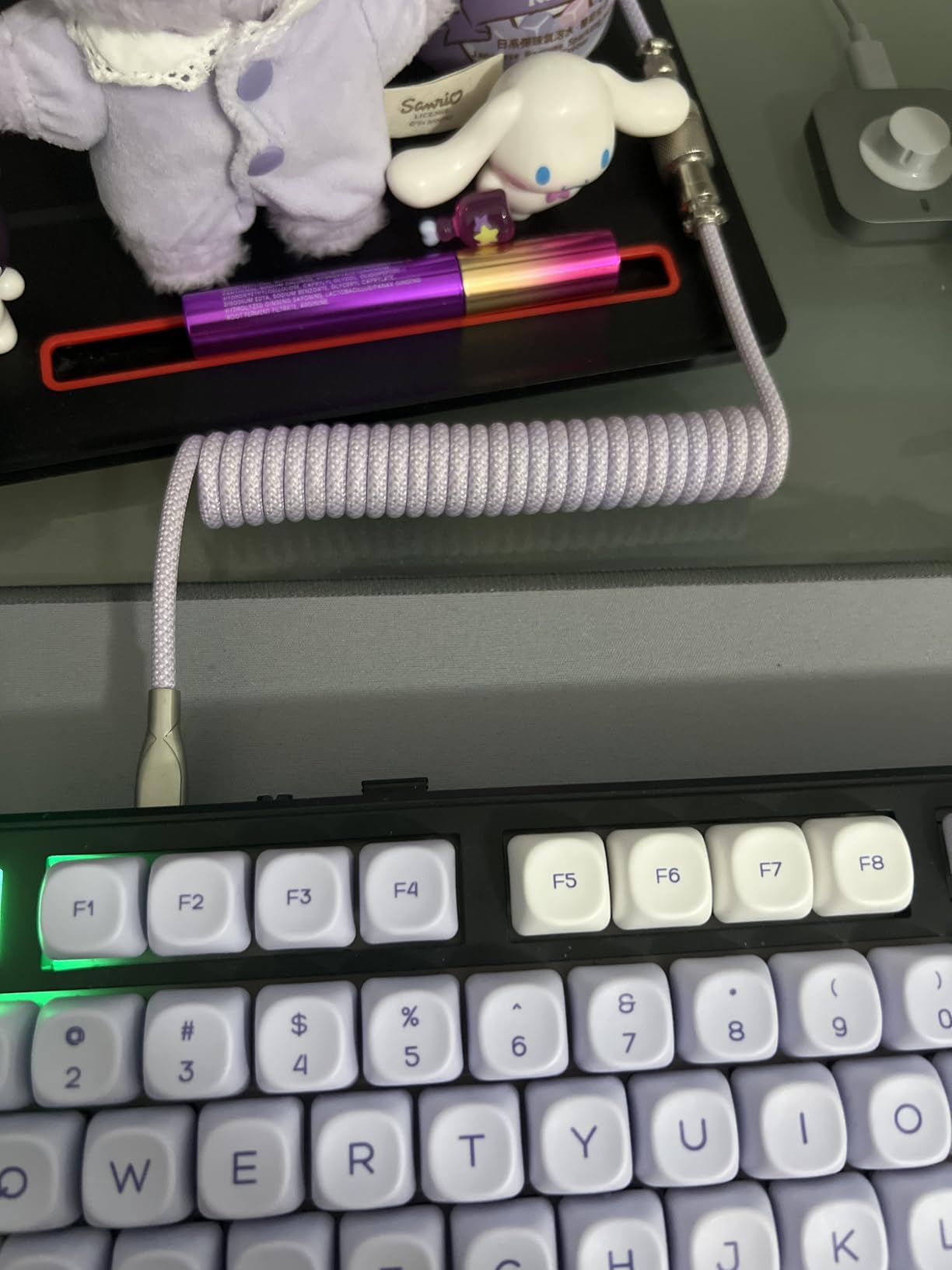 Coiled Keyboard Cable: 1.5M USB-C to USB-A Braided Cord with Detachable Aviator Connector, Durable & Tangle-Free for Custom & Mechanical Gaming Keyboards (Purple) customer photo 1