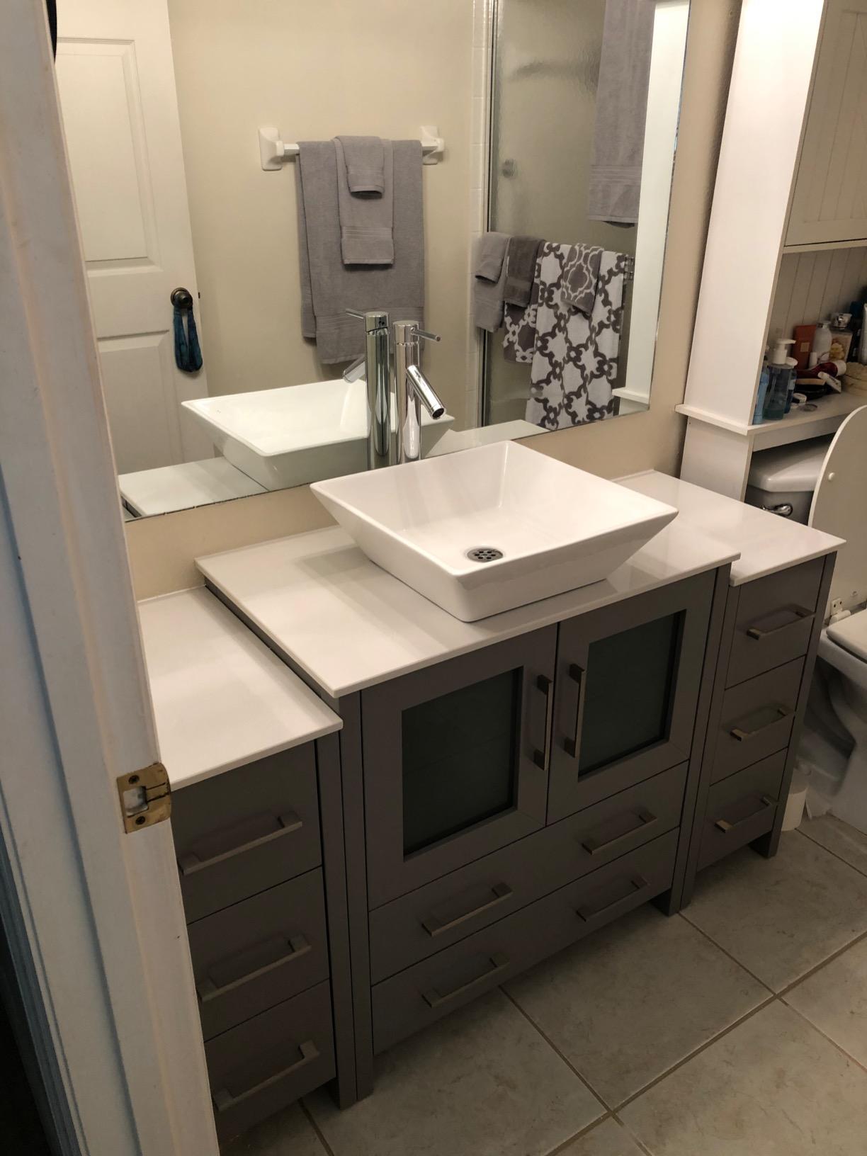 Vanity Art 72 Inch Vessel Double Sink Bathroom Vanity Cabinet with 2 Mirrors, Engineered Marble Top Bathroom Cabinet Compact Set with 7 Dovetail Drawers and Soft Closing Doors, VA3130-72DG customer photo 1