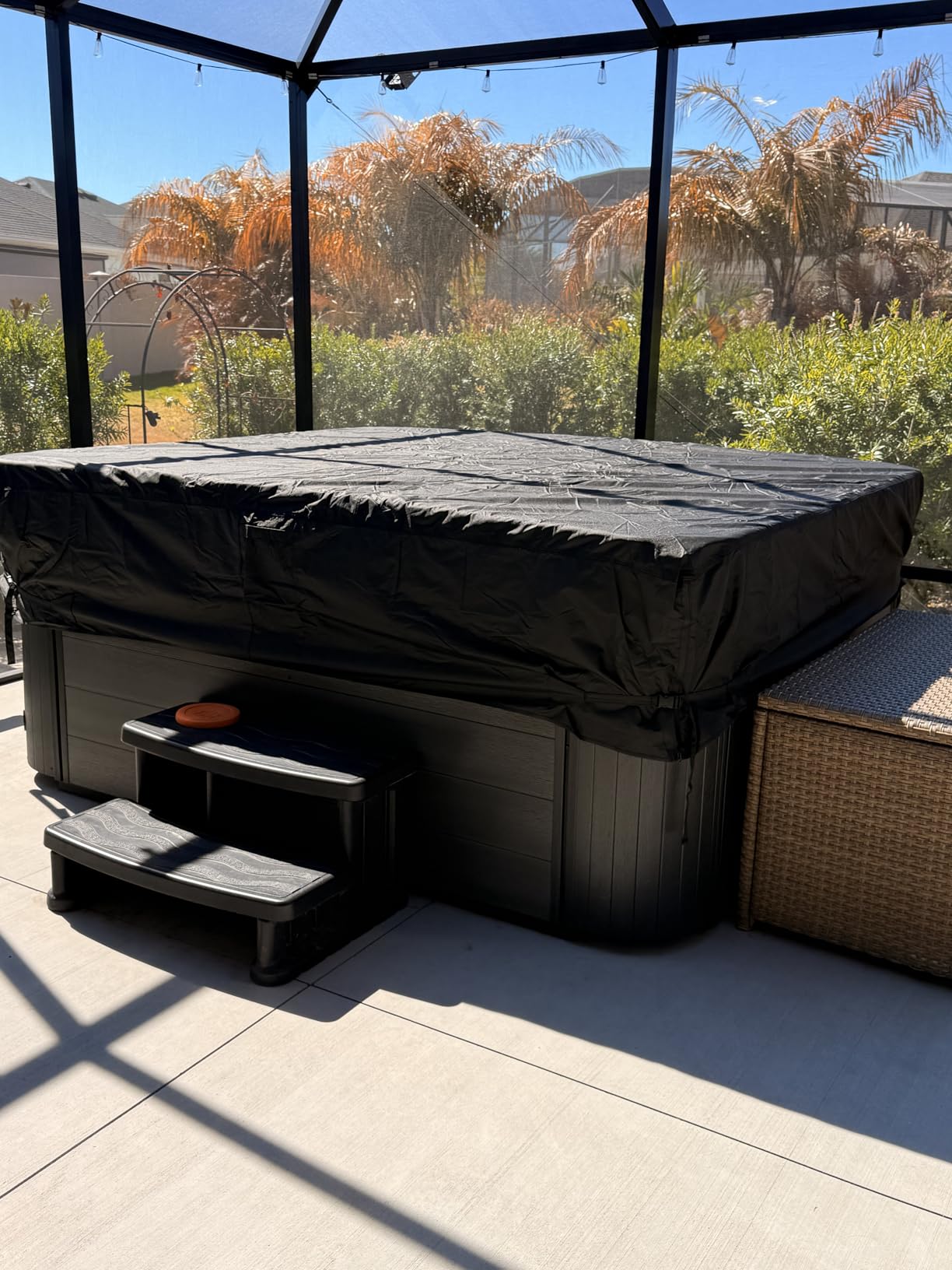 iBirdie Outdoor Waterproof Hot Tub Cover 83 x 83 inch fit 82 x 82 or 81 x 81 or 80 x 80 Square SPA 600D Heavy Duty Weatherproof Cover Protectors Protective Cap, Brown customer photo 2