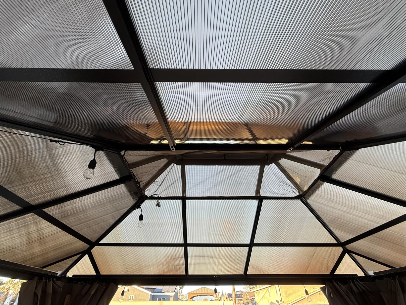 Aoxun 12'x10' Hardtop Gazebo with Polycarbonate Double Roof, Brown | Metal Frame Outdoor Permanent Pavilion with Breathable Netting and Privacy Curtain for Garden, Lawns, Patio customer photo 2