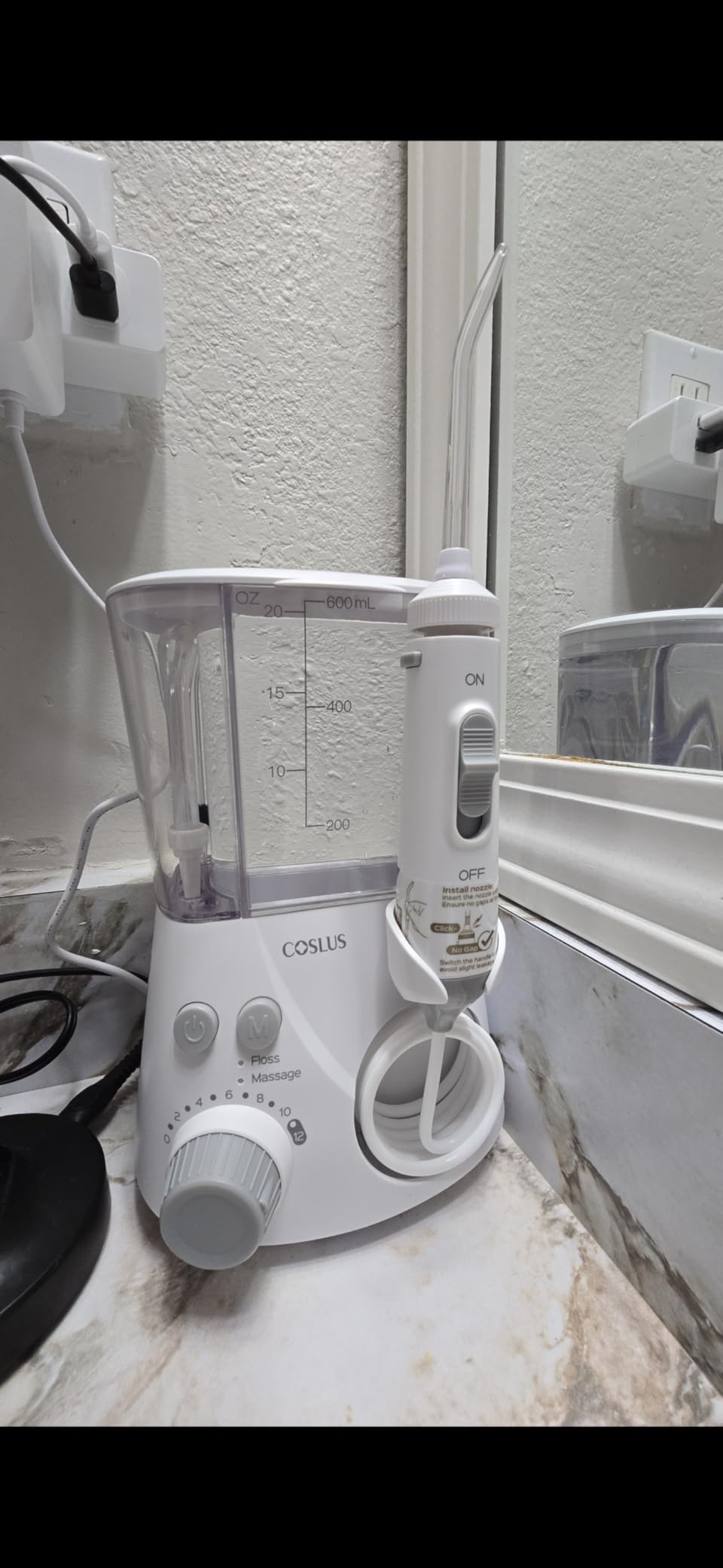 COSLUS E2 Advanced Water Dental Flosser Teeth, 2 Modes 12 Pressure Settings | Electric Pick for Orthodontic, Braces, Sensitive Gums - Home Use, 5 Jet Tips for Multiple Family Users, White, Standard Set customer photo 1