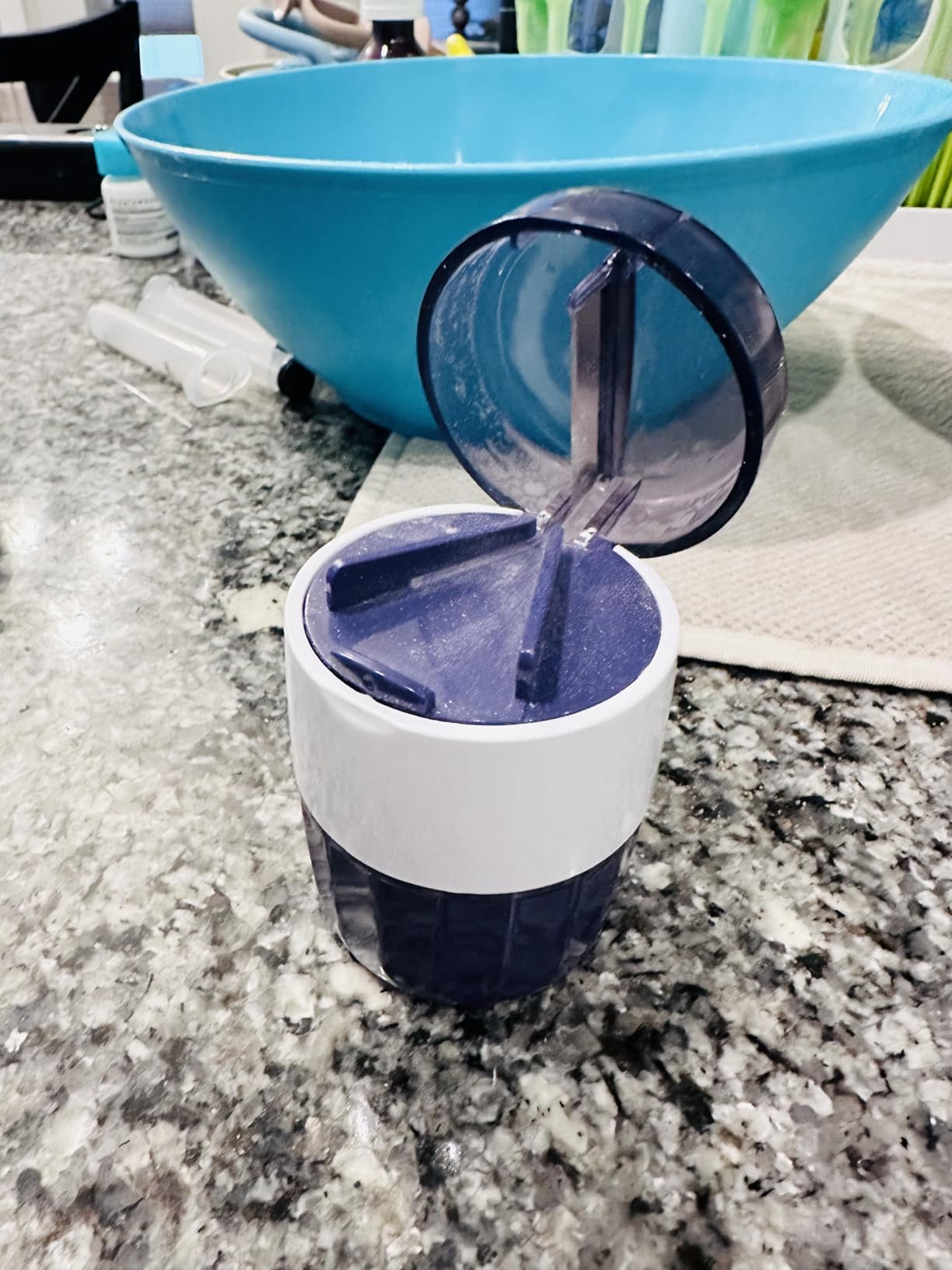 EZY DOSE Pill Crusher and Cutter 3-in-1, Crushes Cuts, and Stores Pills, Vitamins, Tablets, Built-In Storage Compartment, Features Stainless-Steel Blade, Portable and Travel-Friendly, Purple, BPA Free customer photo 2