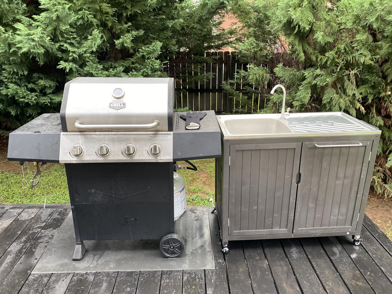 Outdoor Kitchen Island with 304 Stainless Steel Sink and Large Storage Cabinet, Wooden Grill Cart, 40-Inch BBQ Prep Station with Sink & 360 Lockable Wheels for Patio, Backyard, Outdoor Party, Black customer photo 2