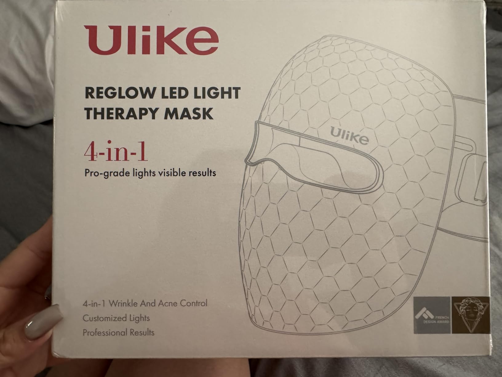 Ulike ReGlow LED Light Therapy Mask, Red Light Therapy for Face, 4 Modes with Red, Blue, Yellow & Infrared Lights for Reduce Acne & Anti-Aging, Eye-Protection, 272 Beads, Remote Control, White customer photo 2